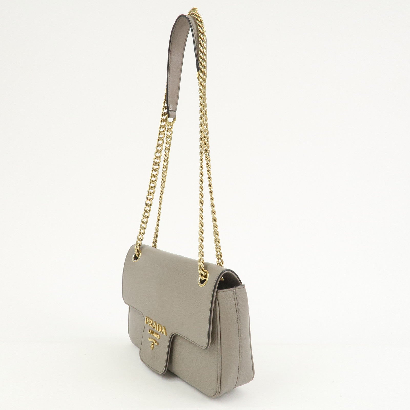 PRADA Saffiano Leather Chain Shoulder Crossbody Bag Gray 1BD193