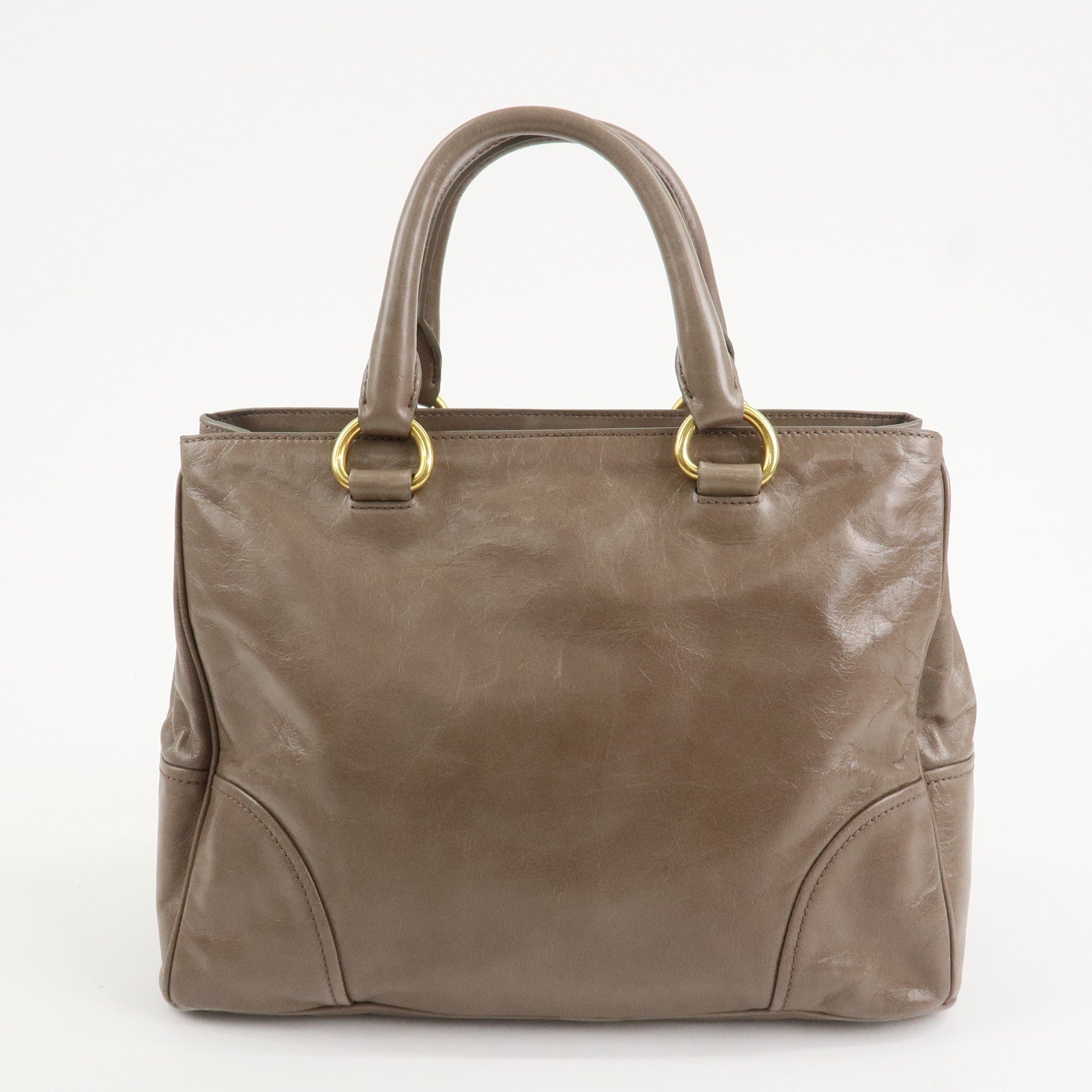 PRADA Logo Leather 2Way Bag Hand Bag Shoulder Bag Greige BN2533 Used