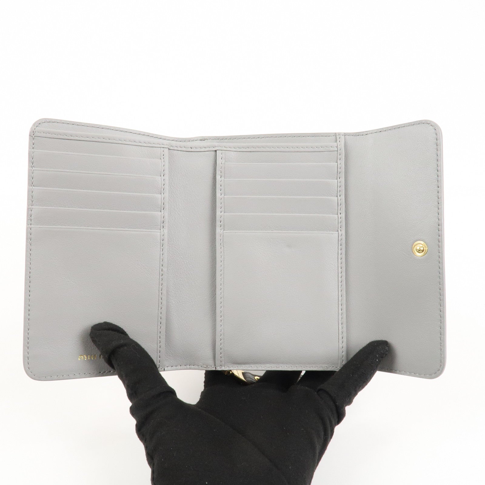 MIU MIU Leather Heart BI-fold Wallet Pink Gray Gold Hardware 5ML014 Used
