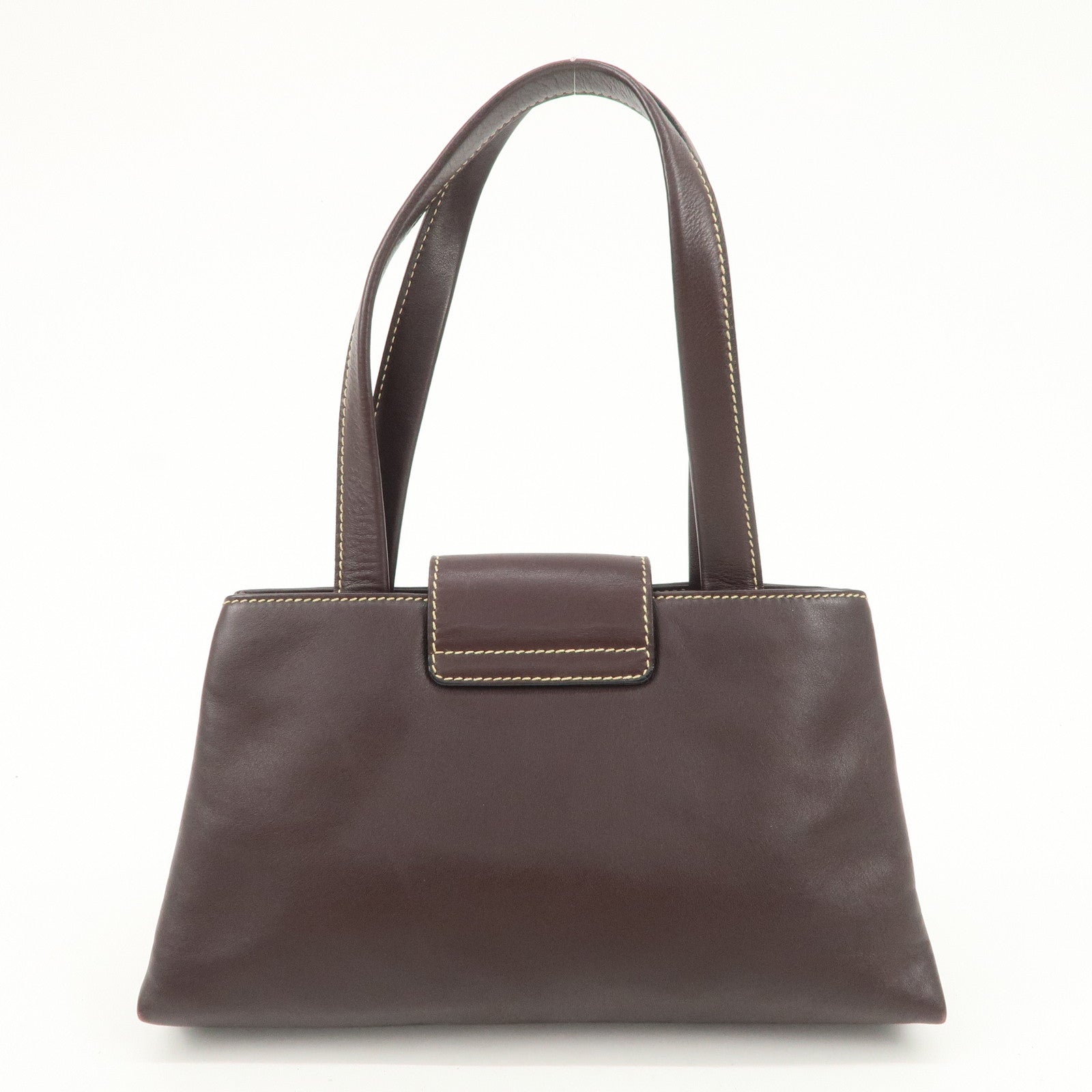 BVLGARI  Leather Tote Bag Hand Bag Dark Brown Gold HDW Used