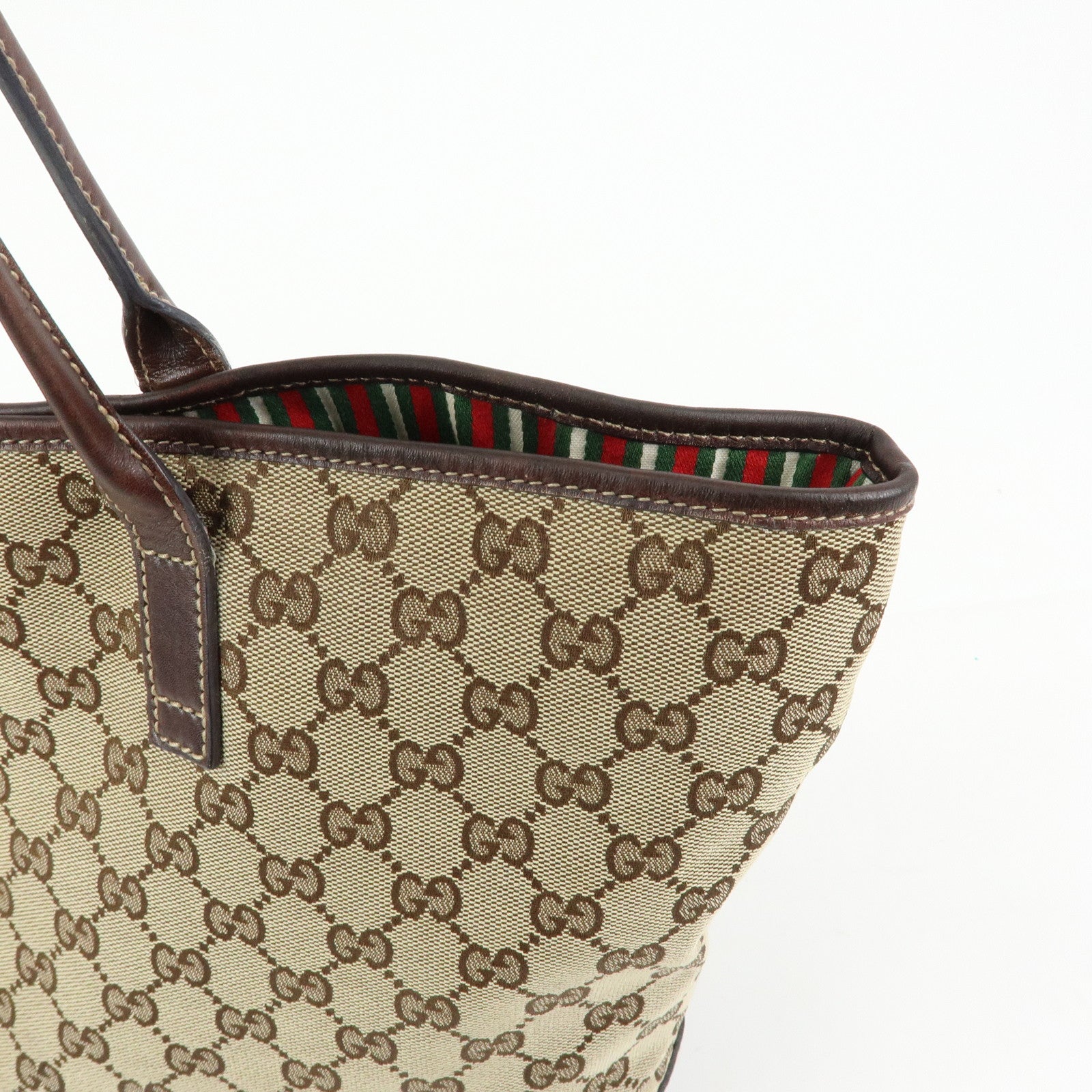 GUCCI Interlocking G Canvas Leather Tote Shoulder Bag Beige 169945