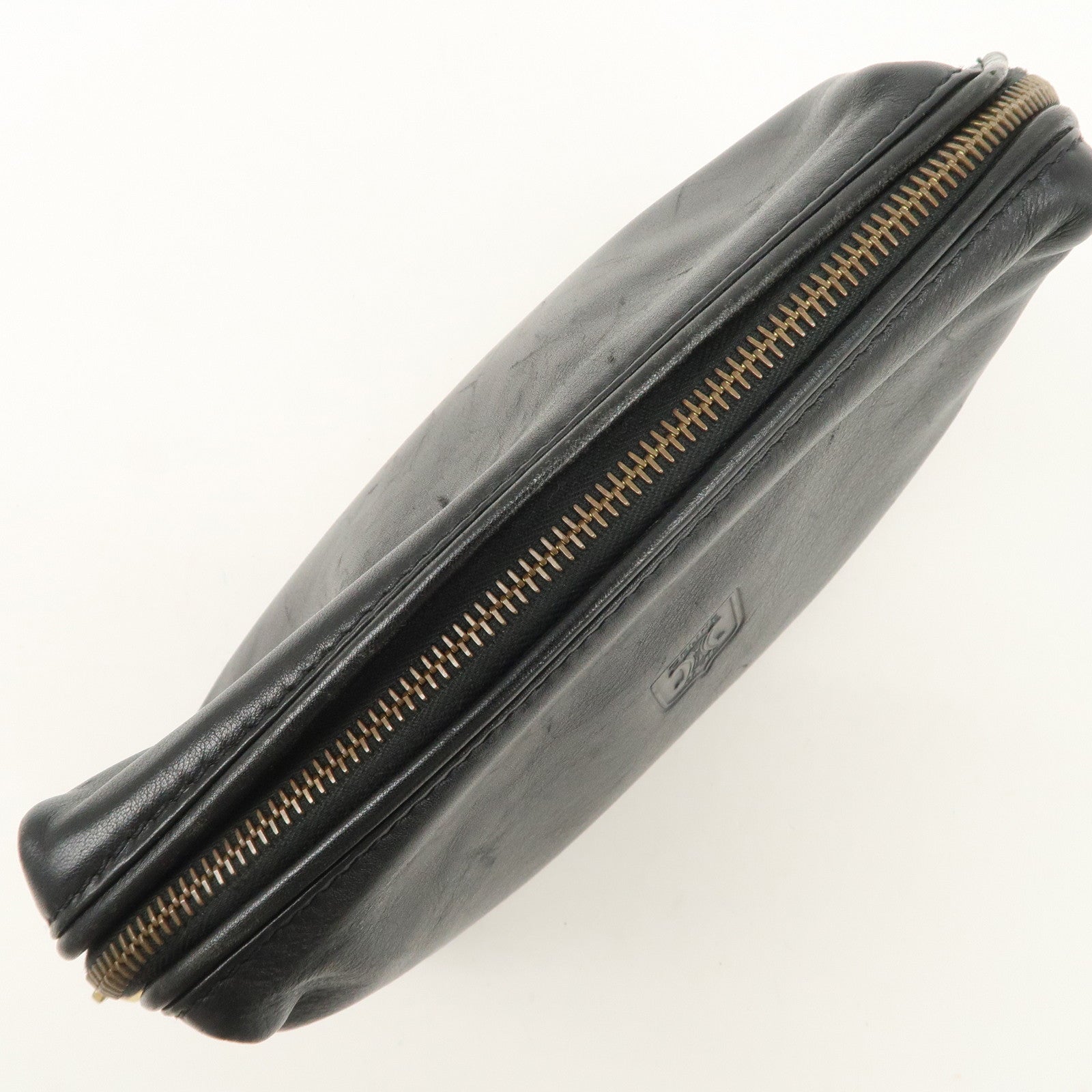 CELINE Logo Leather Pouch Cosmetic Pouch Black Used