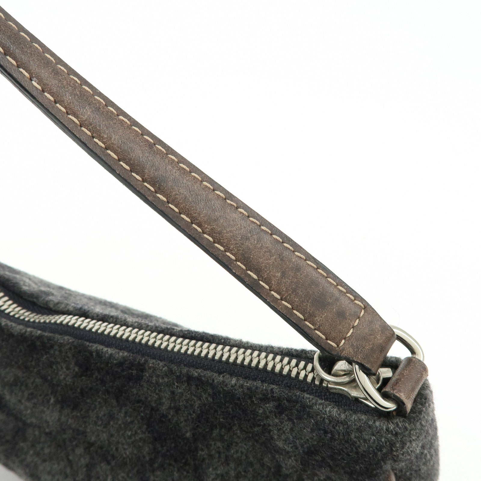 COACH Set of 2 Wool Leather Shoulder Bag Hand Bag Gray Brown