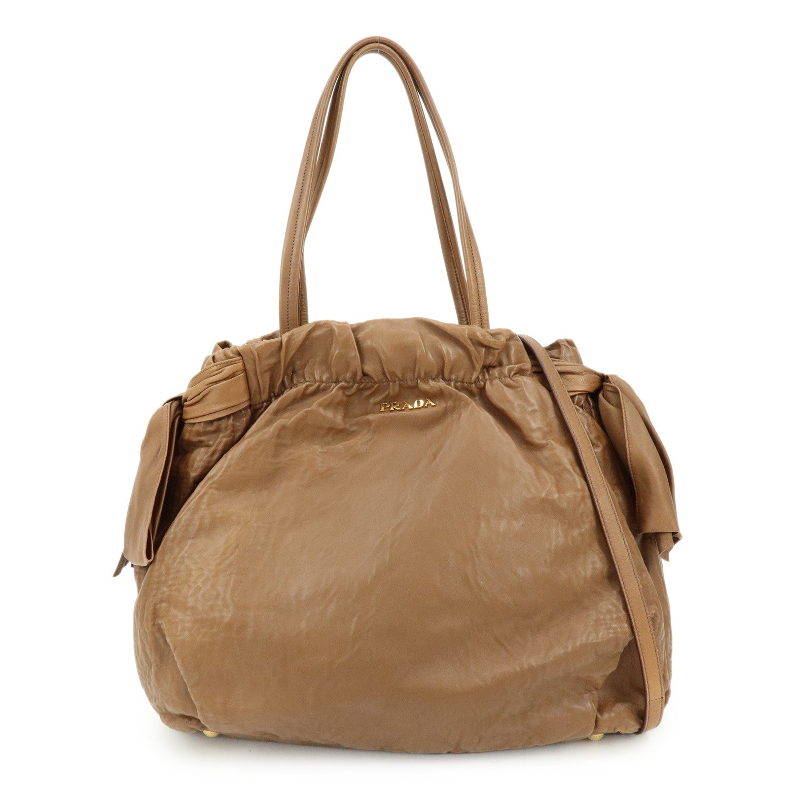 PRADA Leather Ribbon 2Way Bag Hand Bag Shoulder Bag Brown BN1760