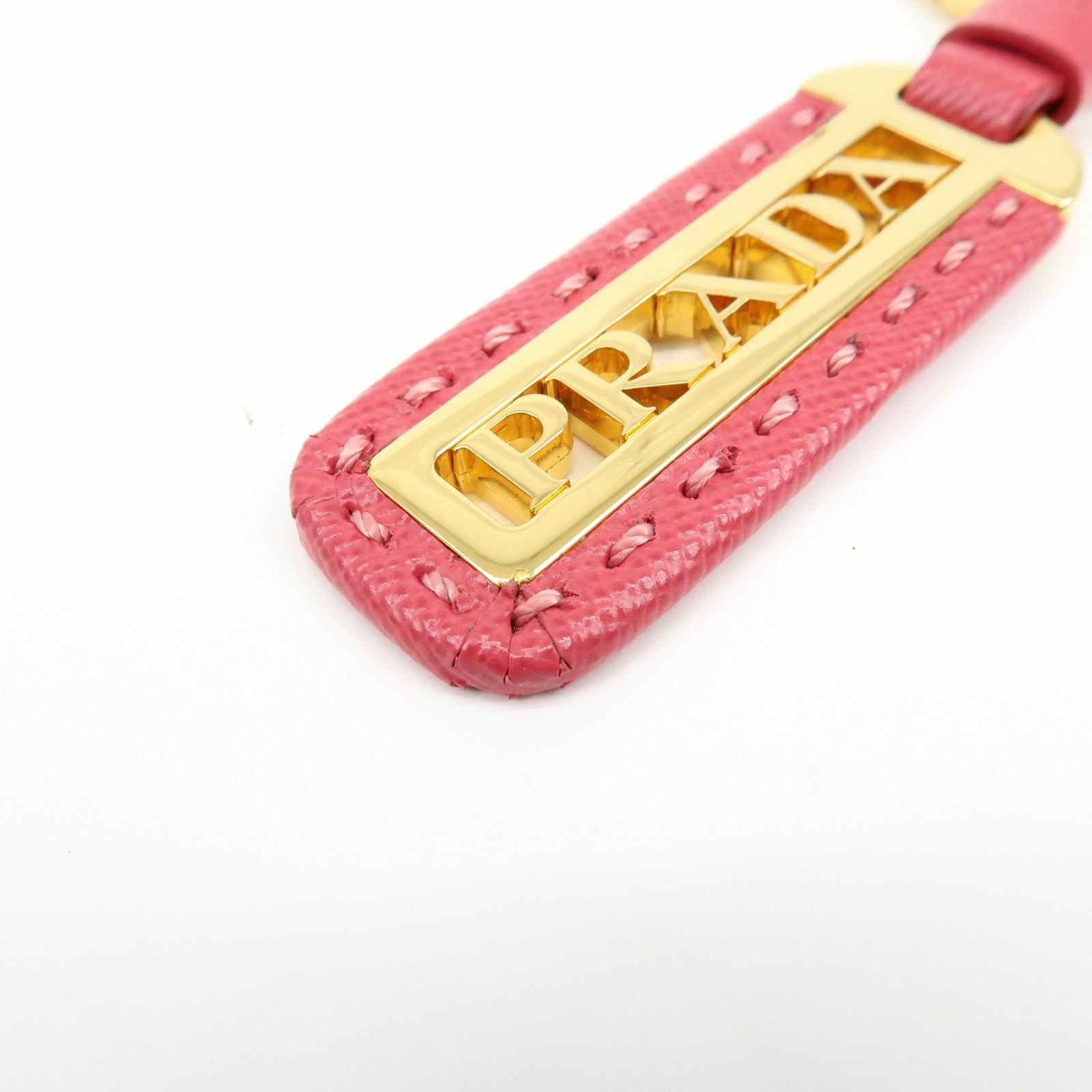 PRADA Logo Leather Metal Bag Charm Key Charm Pink Gold