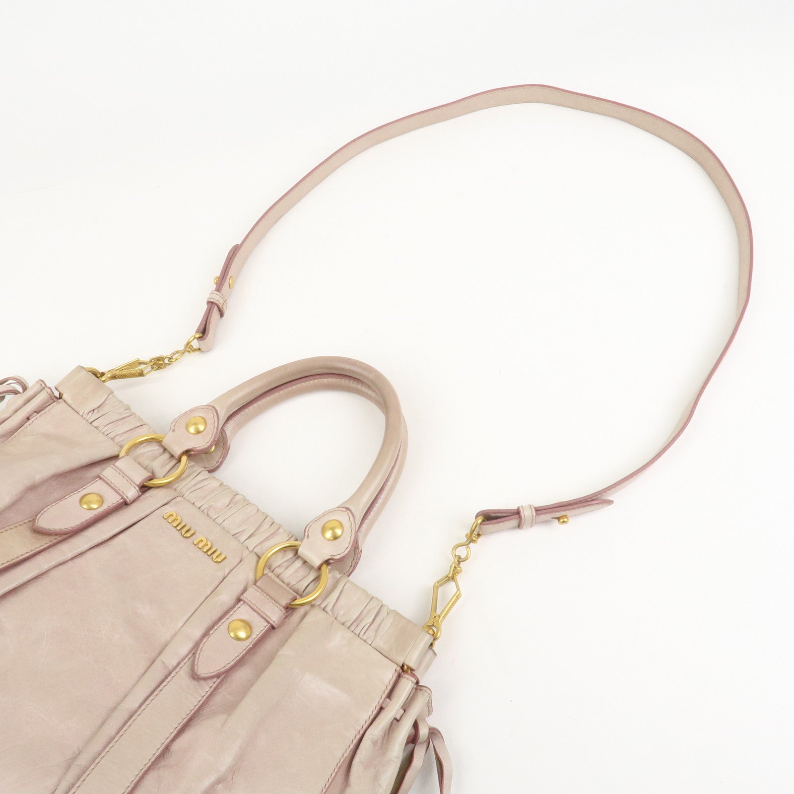 MIU MIU Logo Leather 2Way Bag Shoulder Bag Hand Bag Pink RT0383