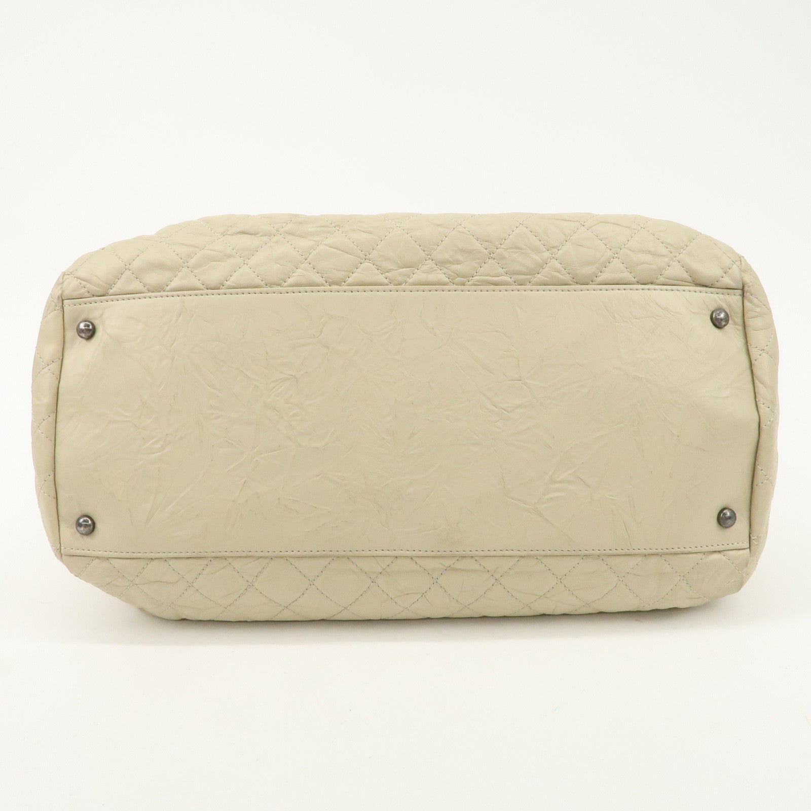 CHANEL Matelasse Leather COCO Mark Boston Bag Ivory Used