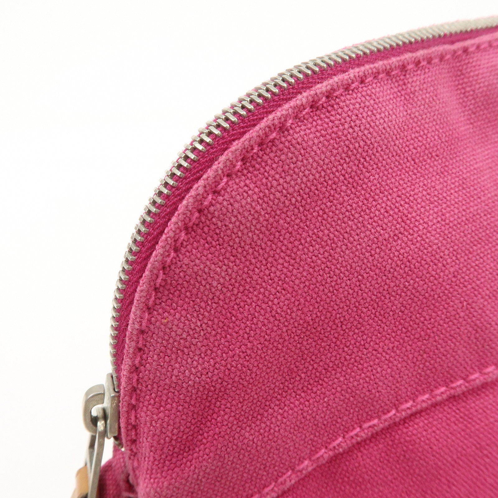 HERMES Leather Canvas Bolide Pouch Cosmetic Pouch MM Pink Used