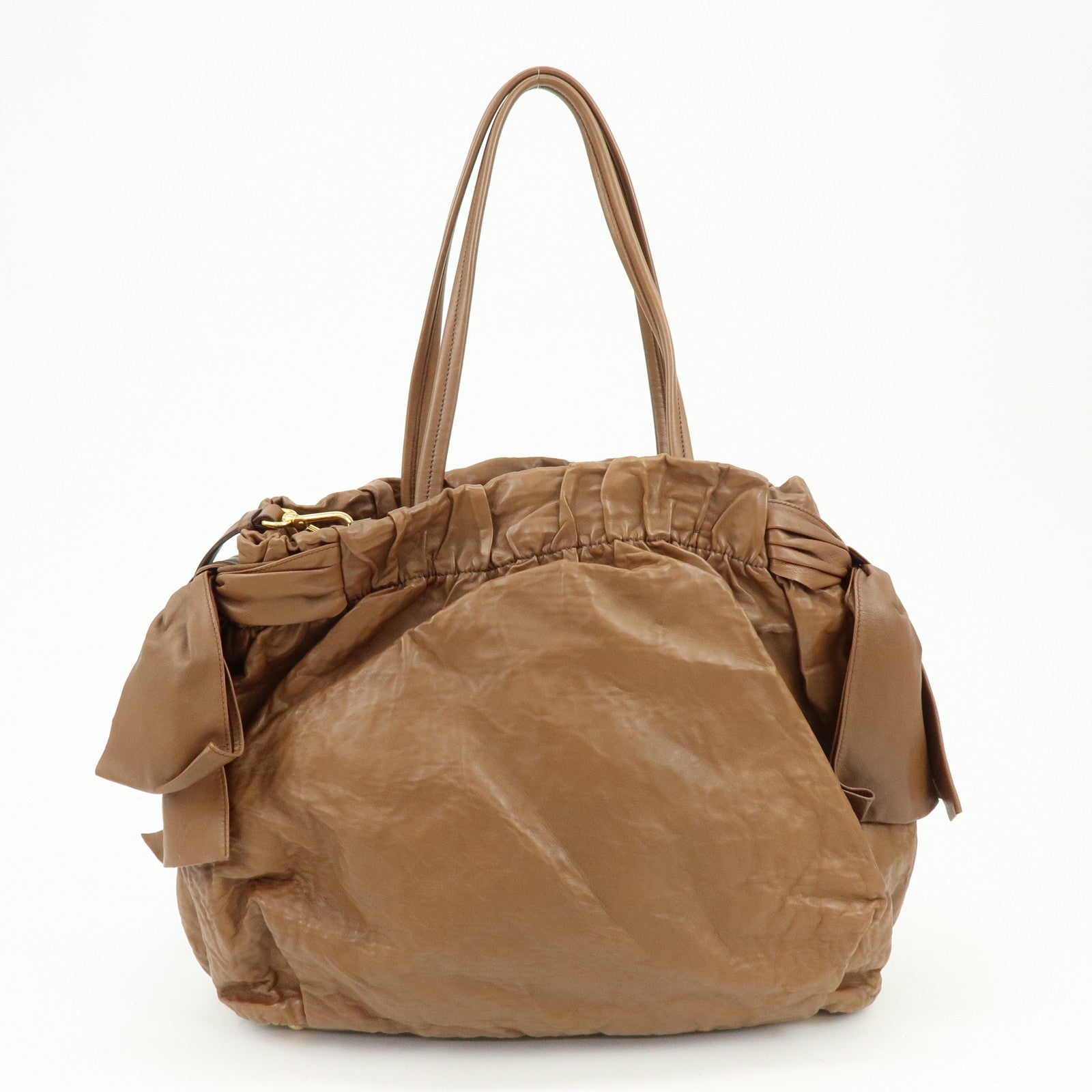 PRADA Leather Ribbon 2Way Bag Hand Bag Shoulder Bag Brown BN1760