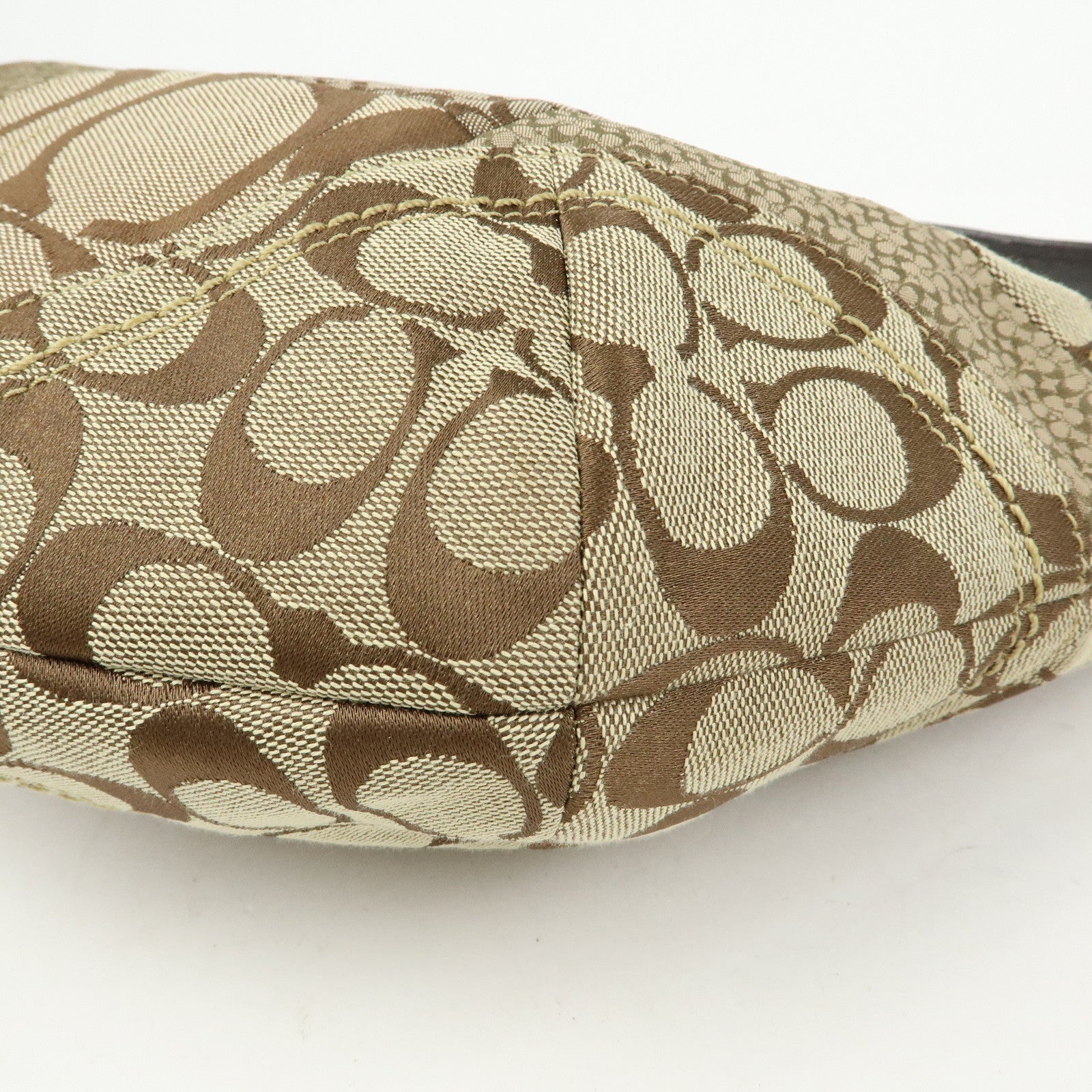 COACH Signature Patchwork Canvas Leather Shoulder Bag Beige Gold