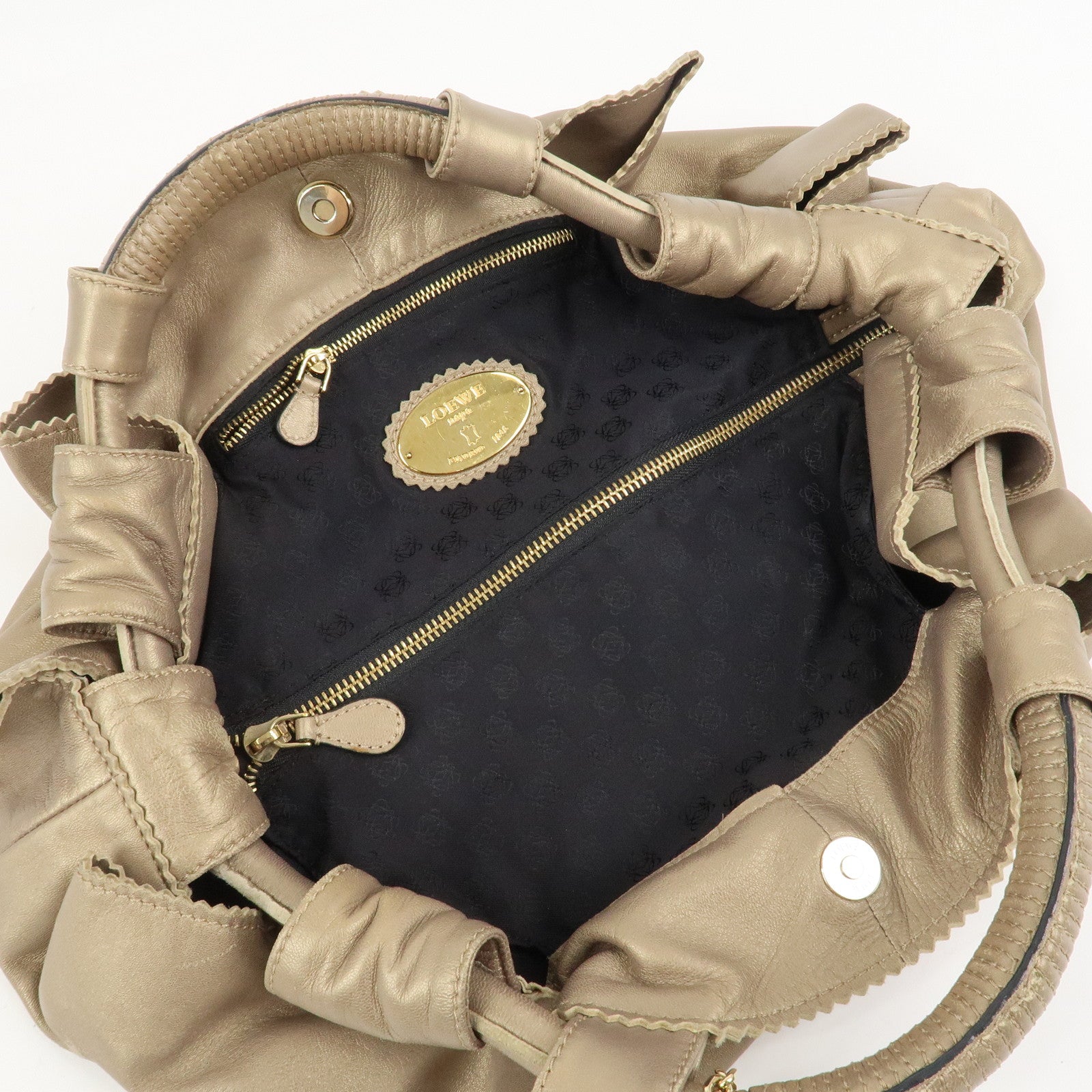 LOEWE Anagram Nappa Aire Leather Charm Hand Bag Tote Bag Gold