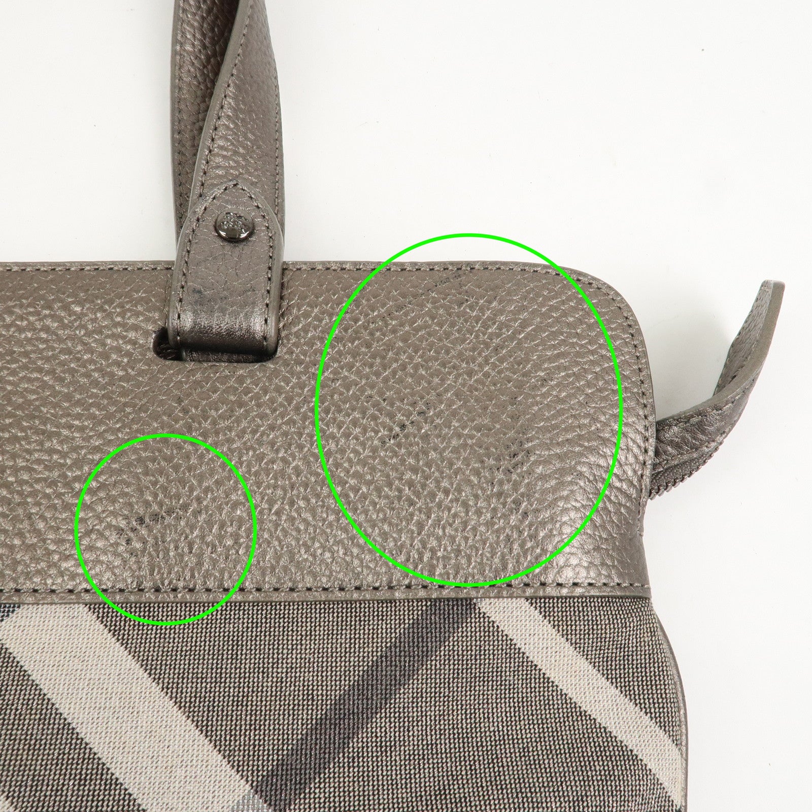 BURBERRY Logo Canvas Leather Tote Bag Shoulder Bag Gray Silver