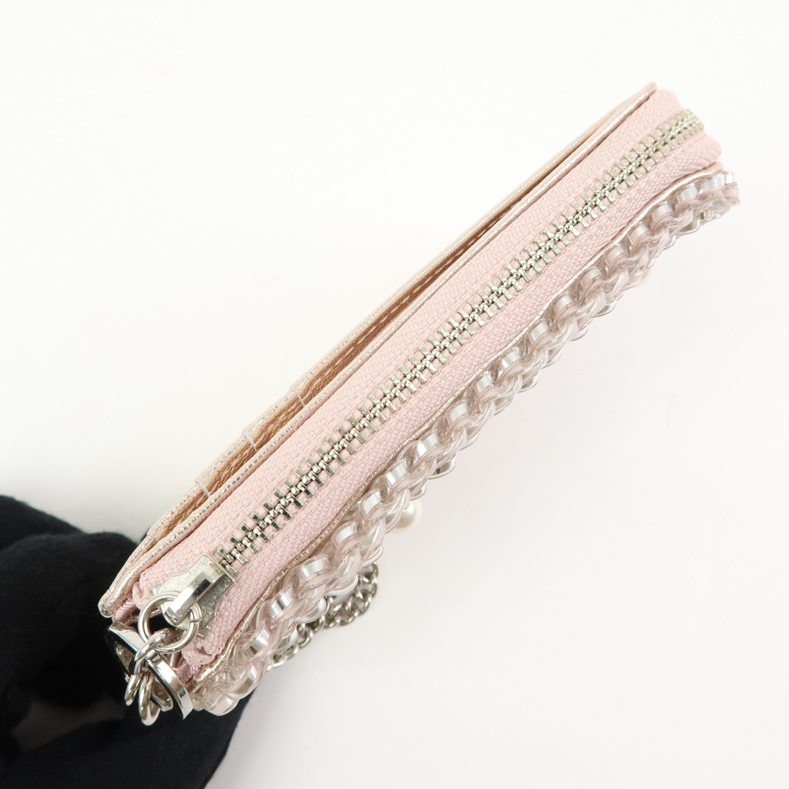 ANTEPRIMA Miss Clio PearlⅡPVC Wire Compact Wallet Metallic Pink