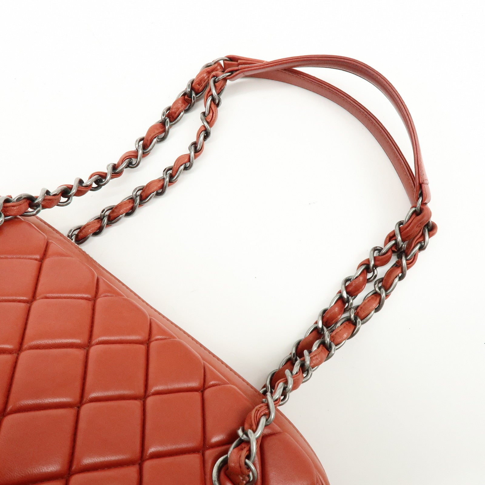 CHANEL Matelasse COCO Mark Lamb Skin Shoulder Bag Red
