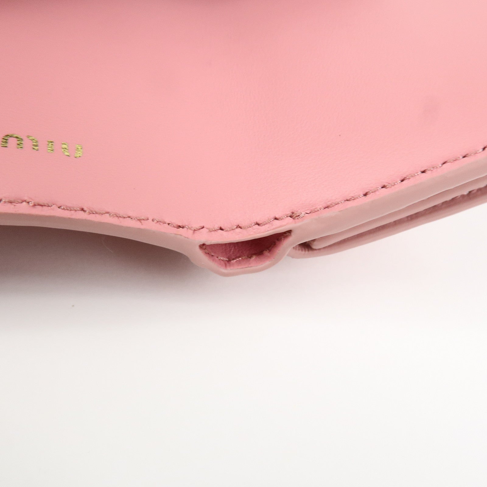 MIU MIU Logo Ribbon Tri-fold Wallet Compact Wallet Pink 5MH020