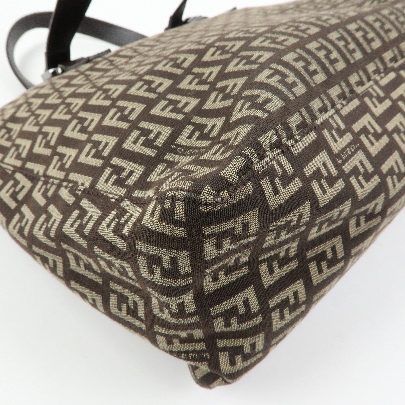 FENDI Zucchino Canvas Leather Tote Bag Hand Bag Brown 8BH138