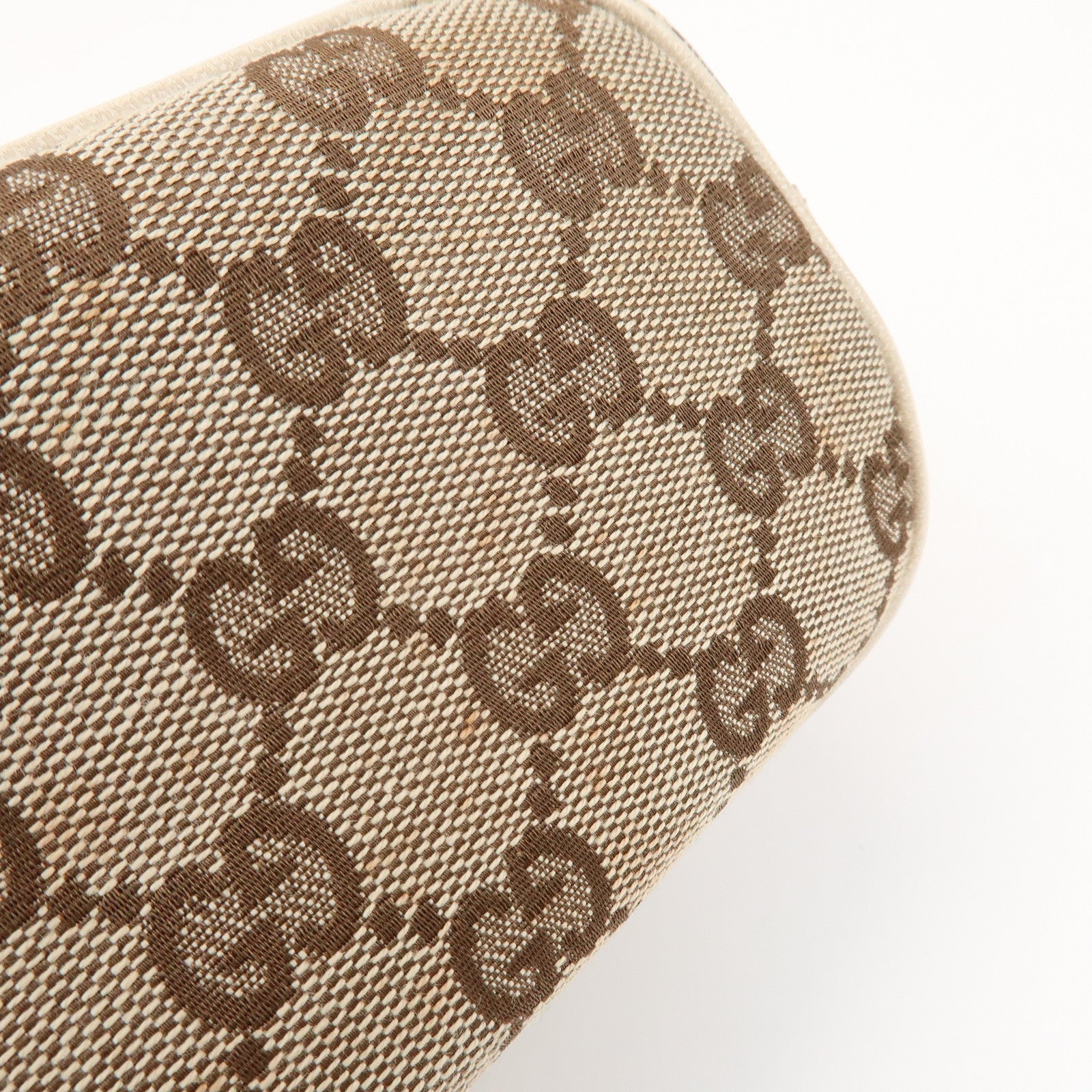 GUCCI Boat Bag GG Canvas Leather Pouch Hand Bag Beige Brown 07198