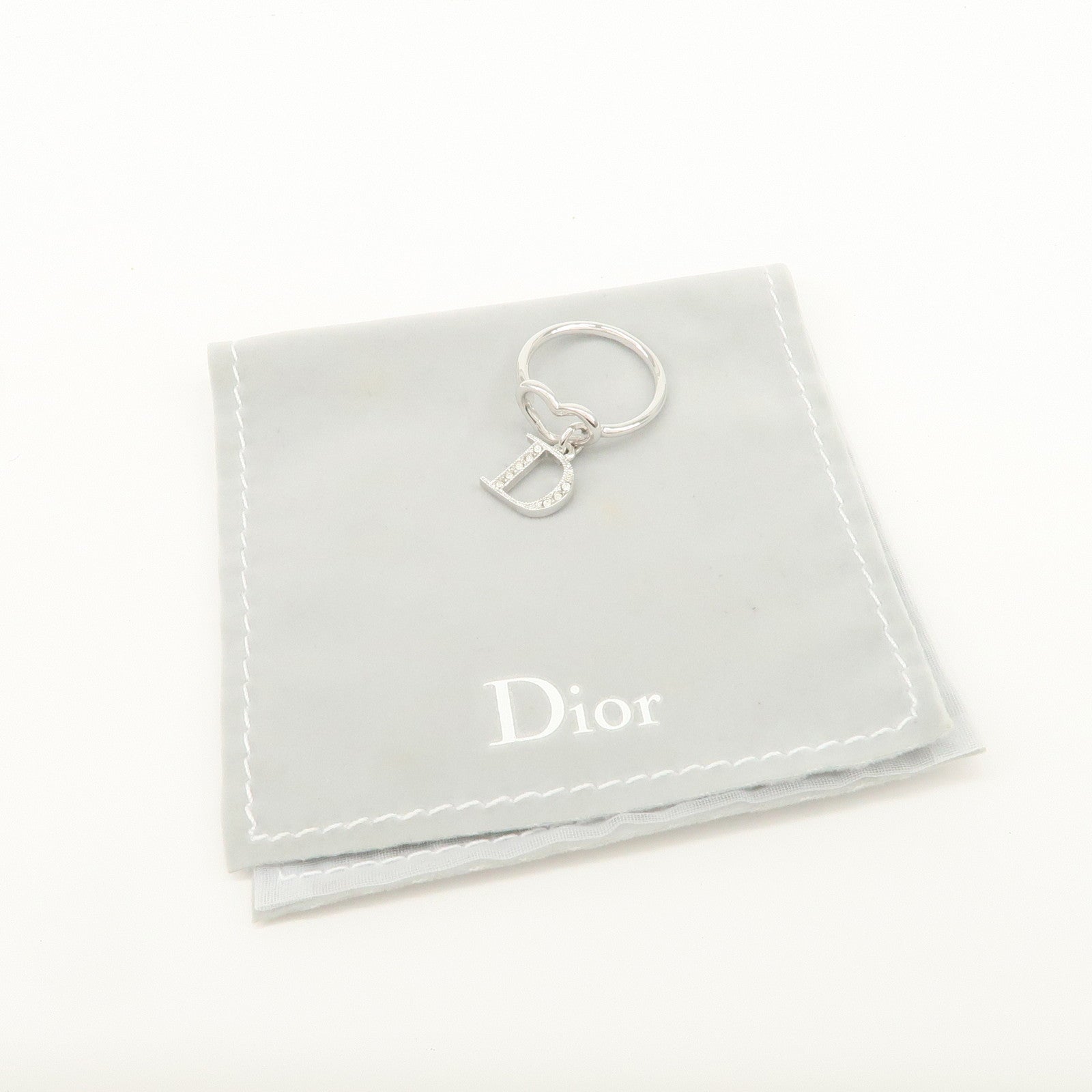 Christian Dior D Logo Heart Metal Ring Silver US 6