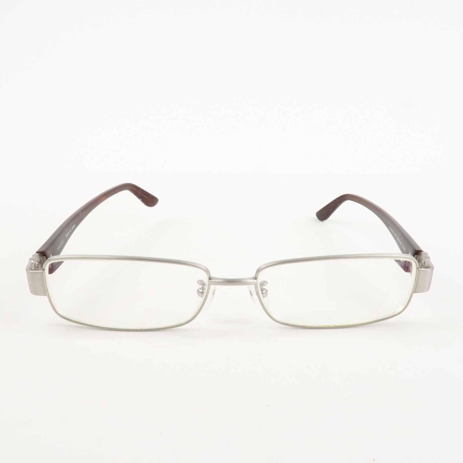 GUCCI Interlocking G Metal Plastic Glasses 56□15 Brown Silver Used