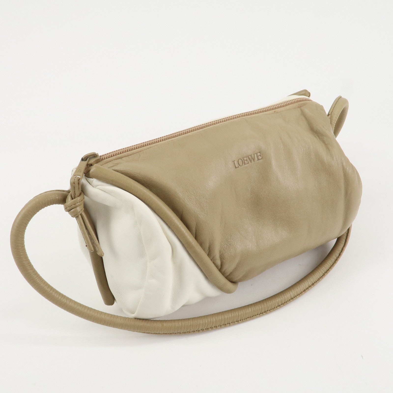 LOEWE Leather Shoulder Bag Crossbody Bag Beige White Used