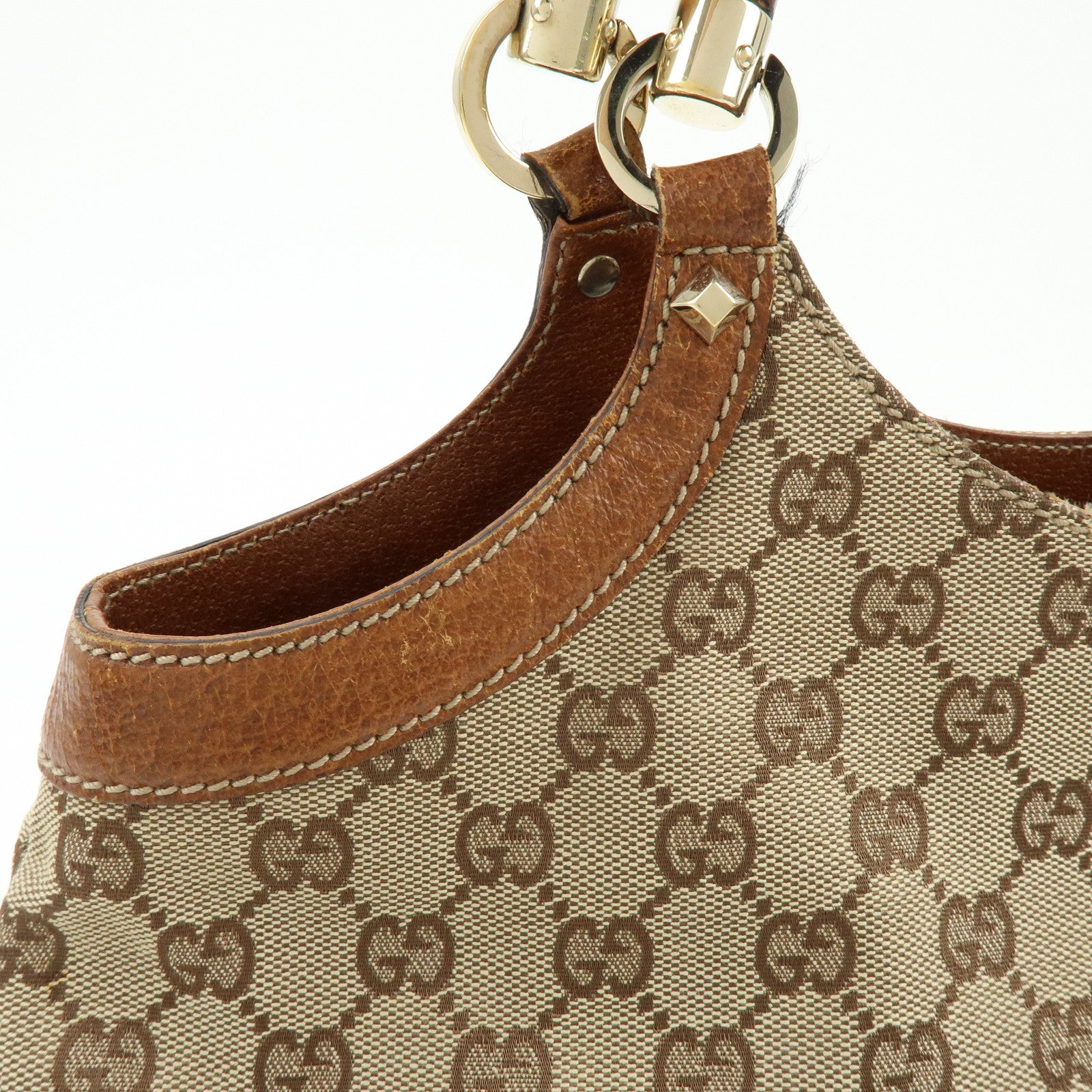 GUCCI Bamboo GG Canvas Leather Tote Bag Hand Bag Brown Beige 137395
