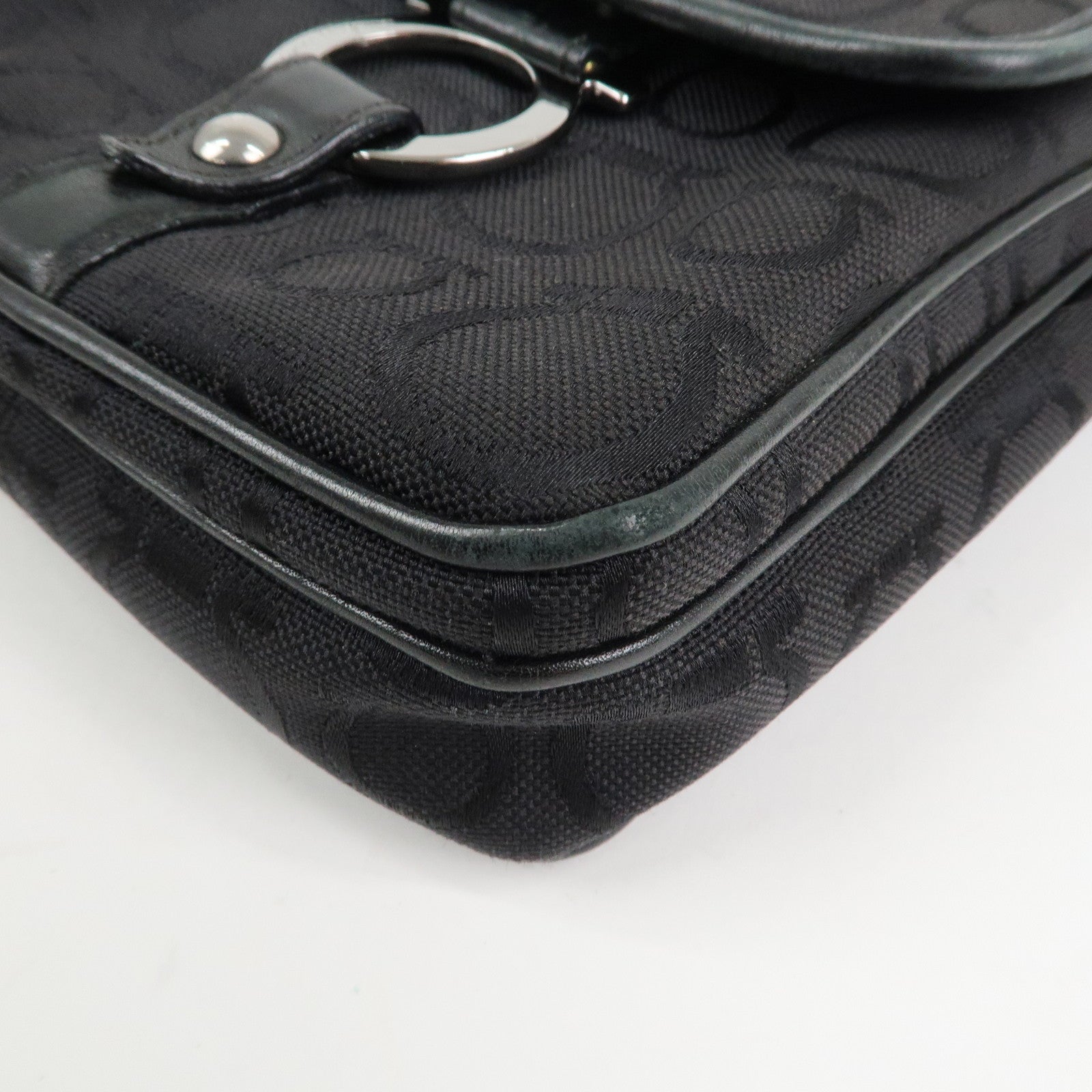 Ferragamo Gancini Logo Canvas Leather Crossbody Shoulder Bag Black