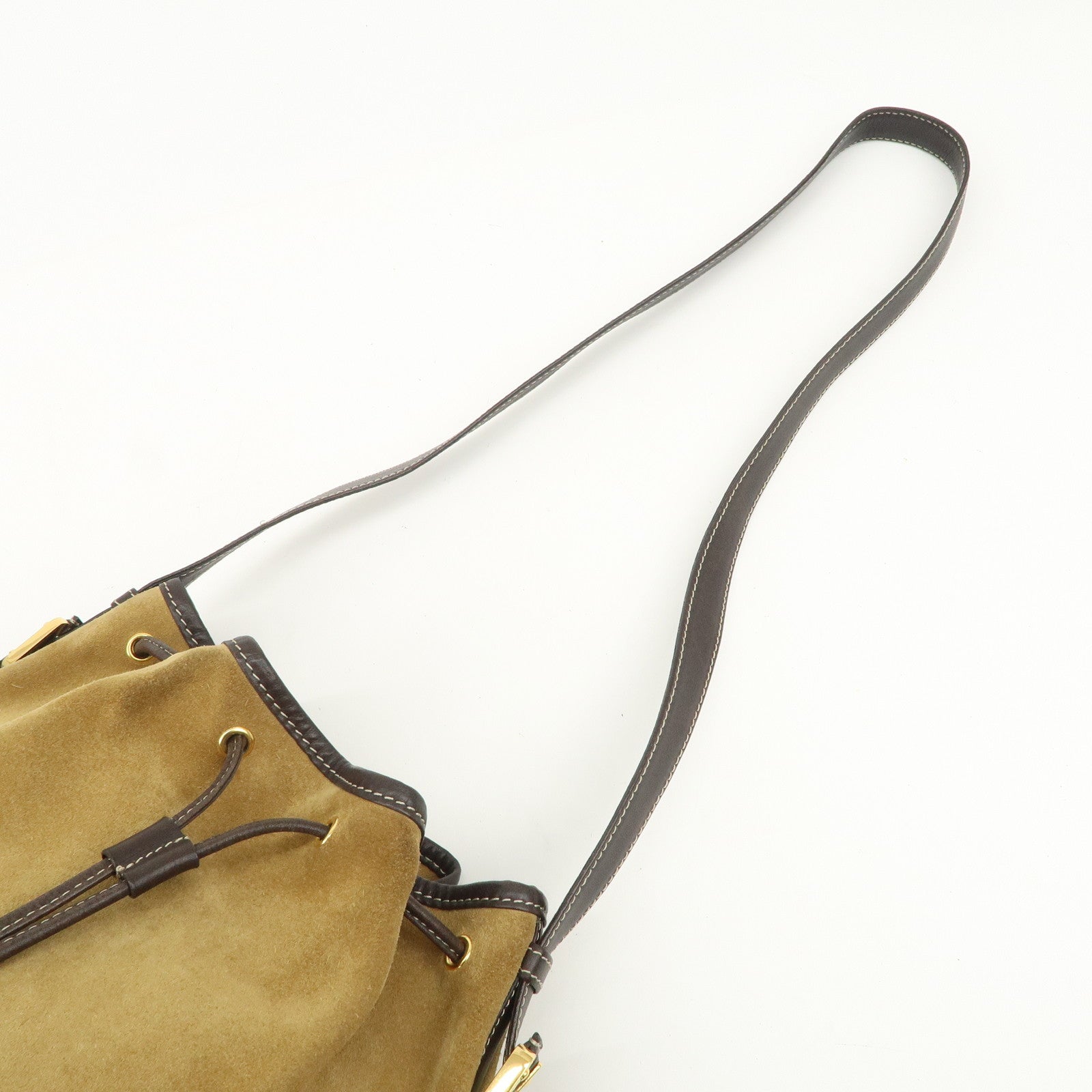 LOEWE Anagram Logo Suede Leather Shoulder Bag Brown