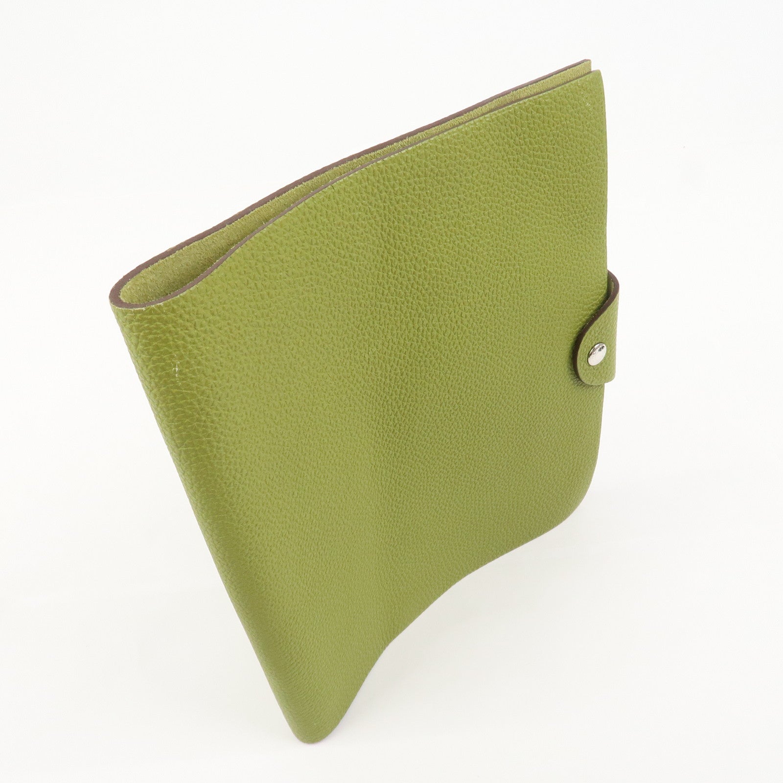 HERMES Ulysse MM Leather Notebook Cover Agenda L Stamped Green