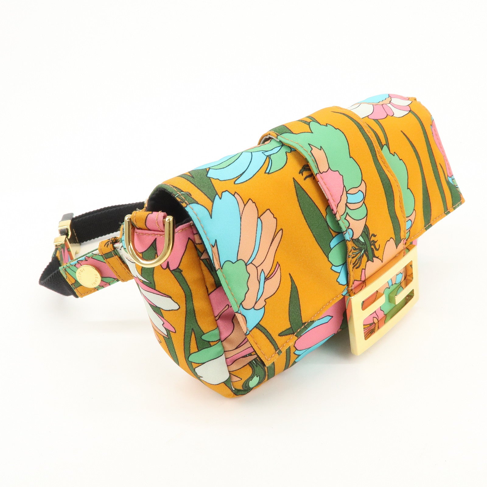 FENDI Bagguette Nylon 2Way Bag Waist Bag Orange Multi Color 8BR782 Used