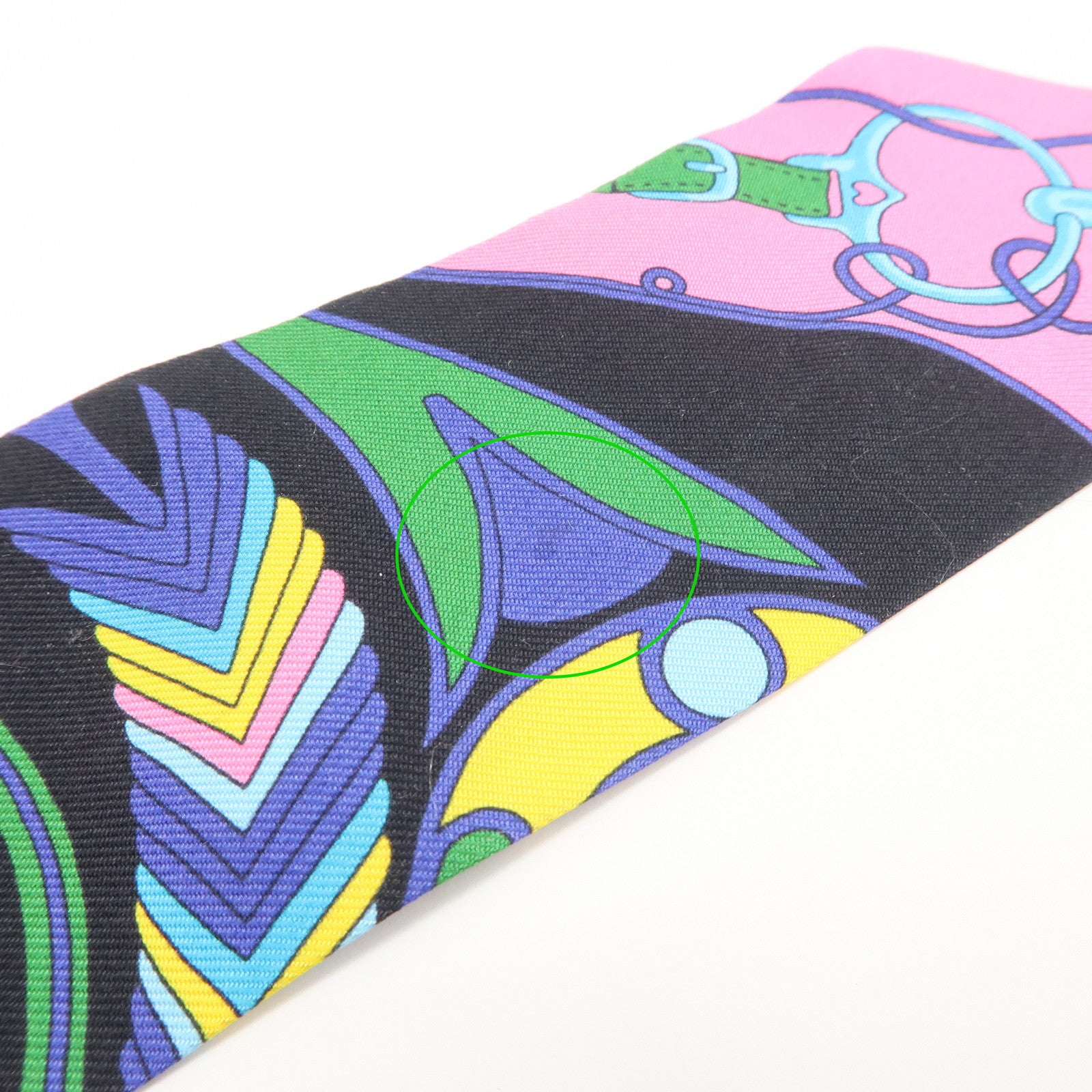 HERMES Silk 100% Twilly Scarf FOLKLORE Black Pink Used