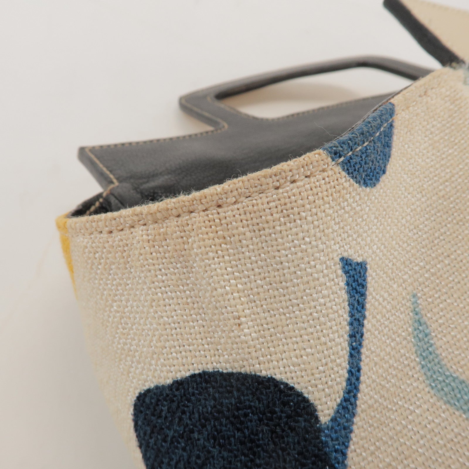 MIU MIU Madras Leather Canvas Reversible Hand Bag Ivory Black