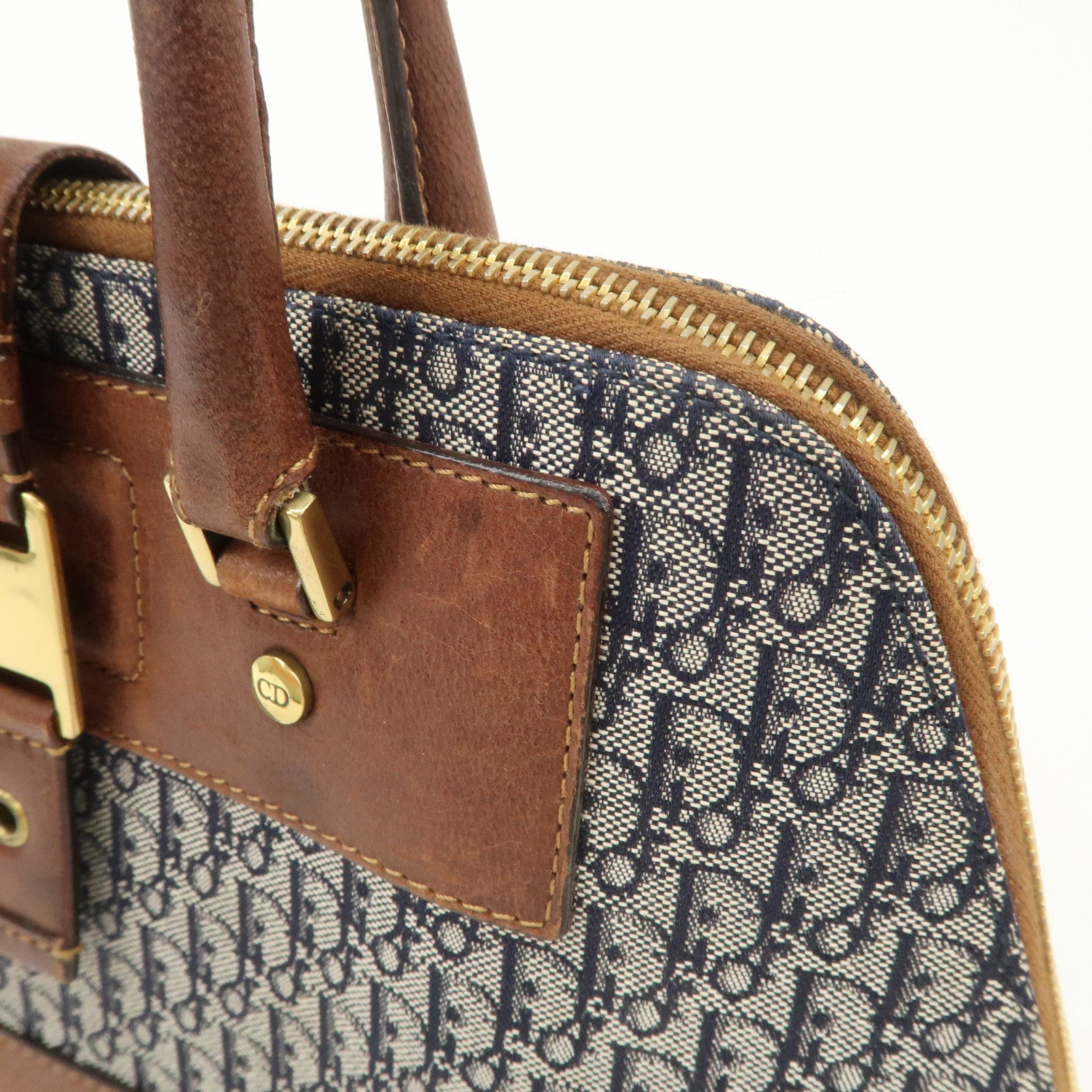 Christian Dior Street Chic Trotter Canvas Leather Hand Bag Brown