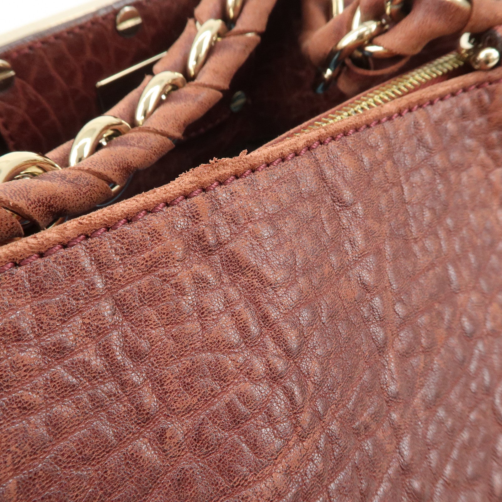 FENDI Mia Logo Leather Chain Tote Bag Shoulder Bag Bordeaux 8BR616