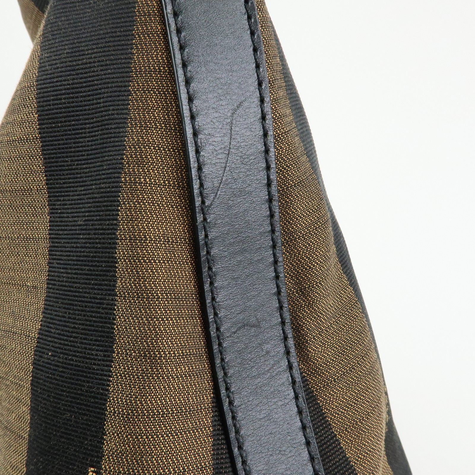 FENDI Pequin Canvas Leather Shoulder Bag Brown Red 8BR653