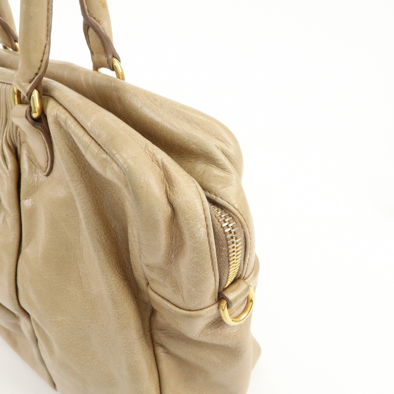 MIU MIU Logo Leather 2Way Bag Hand Bag Light Brown RL0048