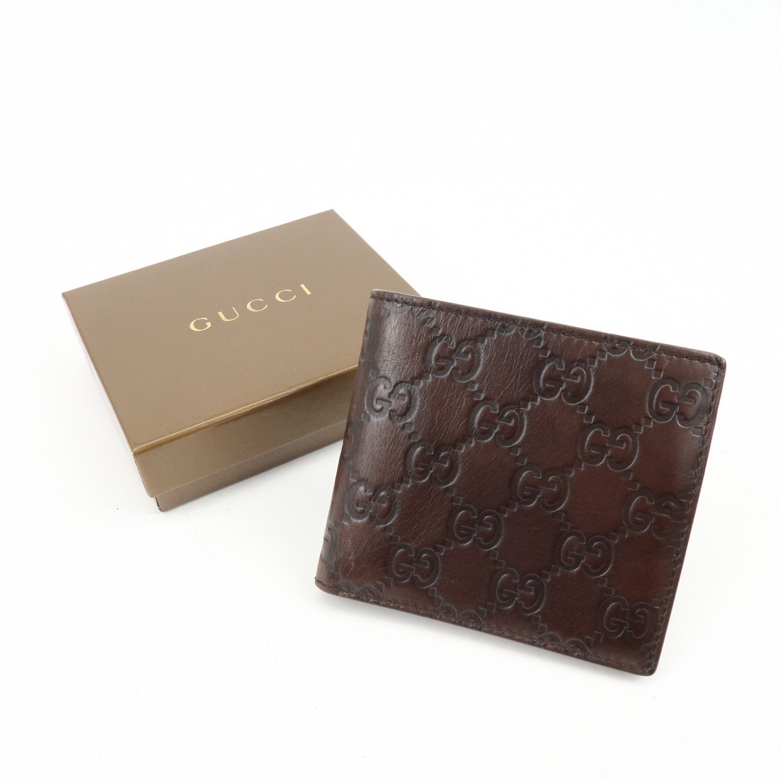 GUCCI Guccissima Leather Bi-fold Compact Wallet Dark Brown 146223