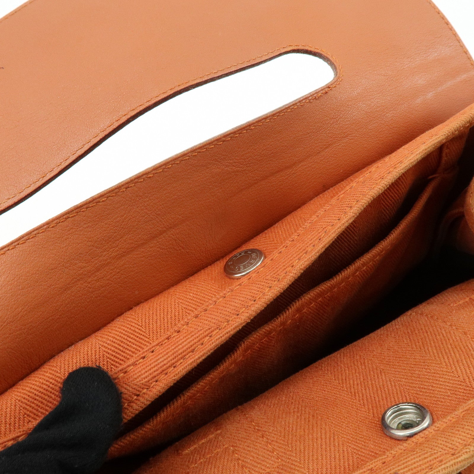 HERMES Valparaiso PM Toile Chevron Leather Tote Bag Hand Bag Brown