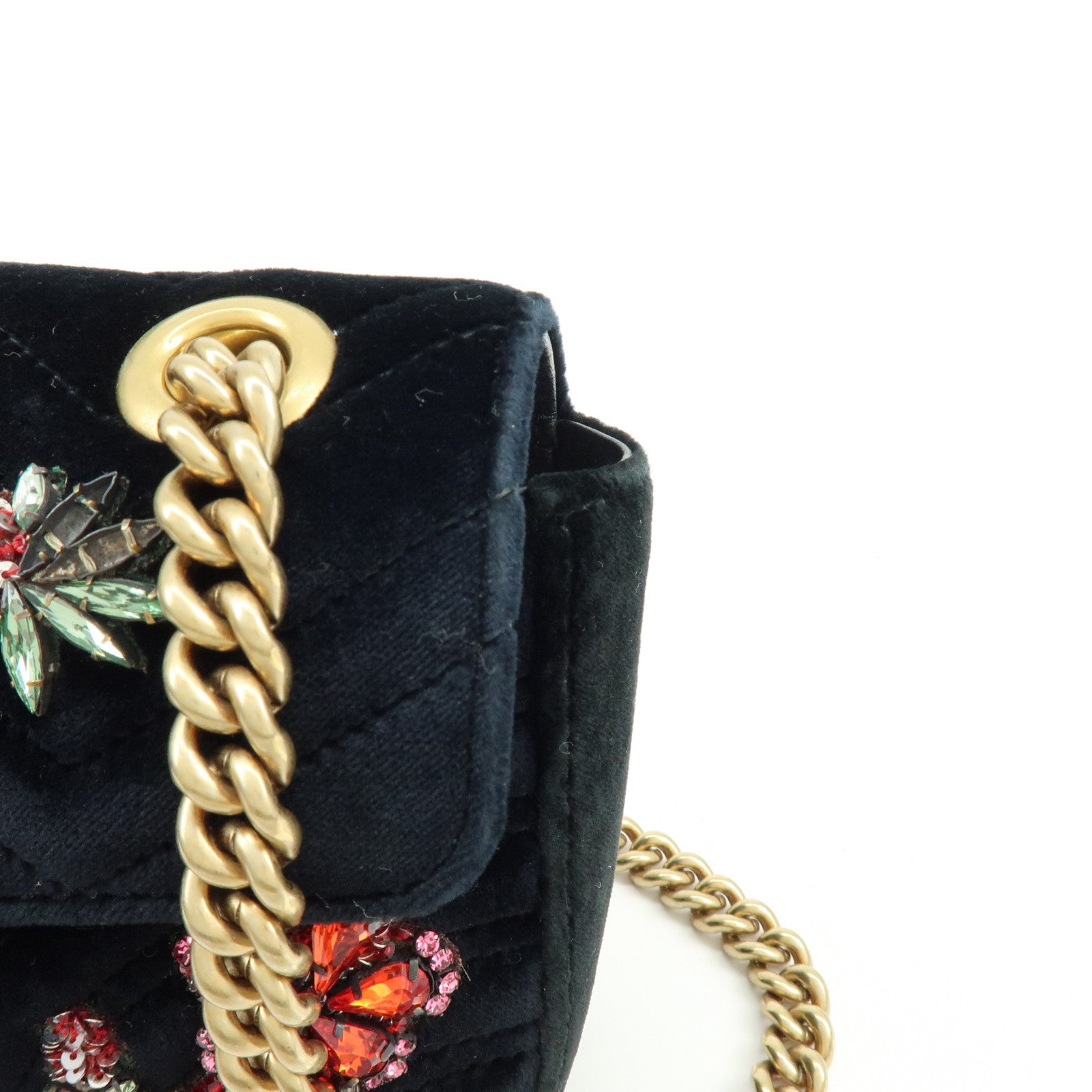 GUCCI GG Marmont Small Velvet Chain Shoulder Bag Black 446744