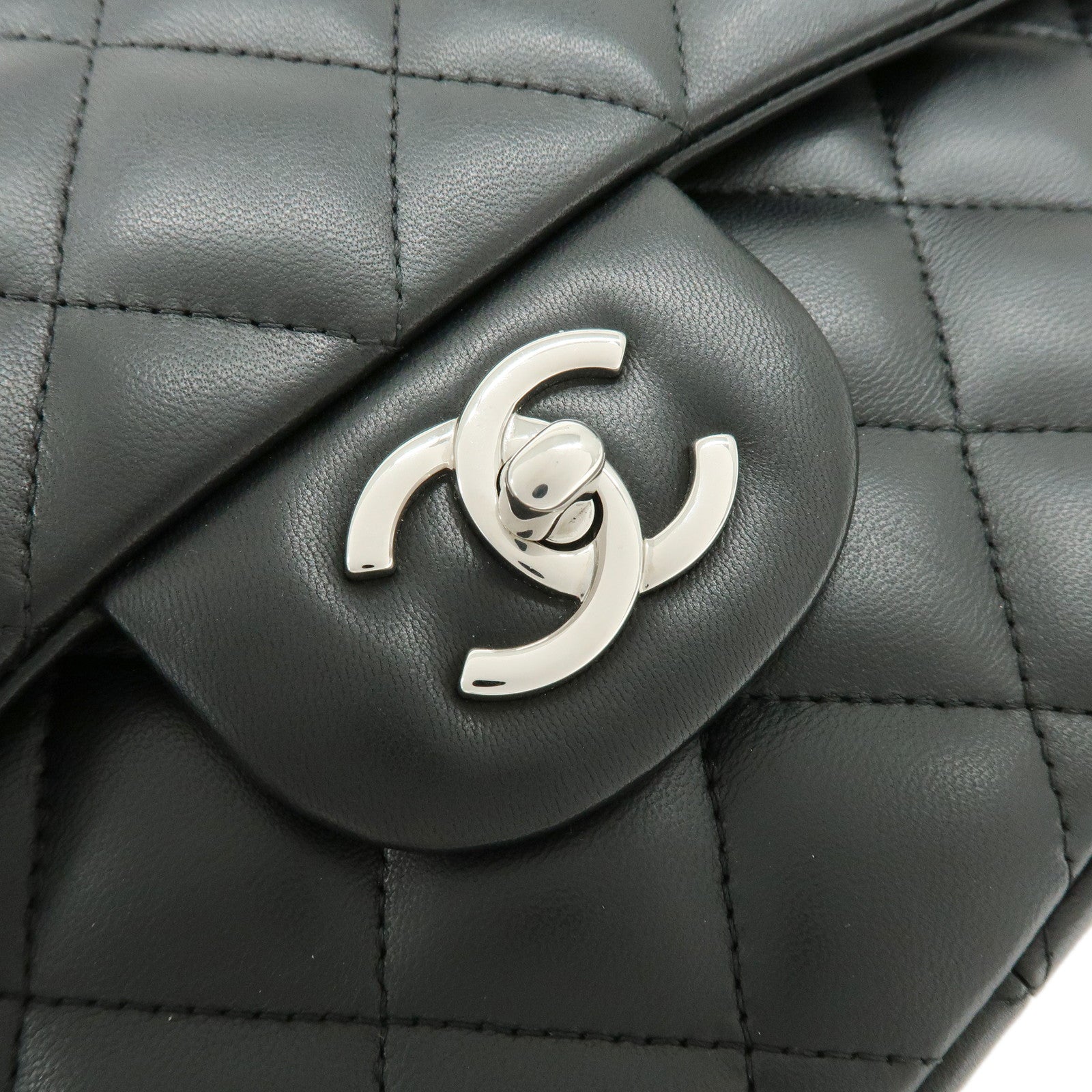 CHANEL Matelasse30 Lamb Skin W Flap Chain Shoulder Bag Black A58600