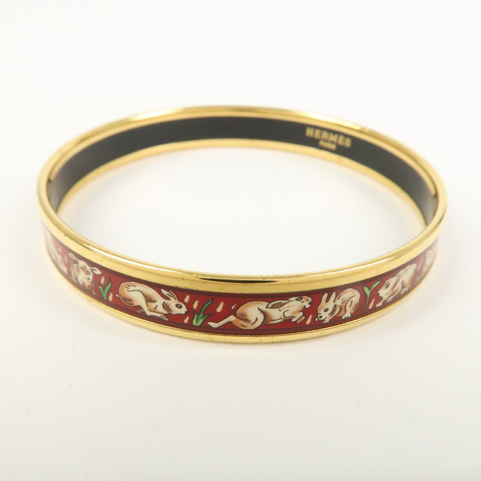 HERMES Email PM Gold Plated Bracelet Bangle Red