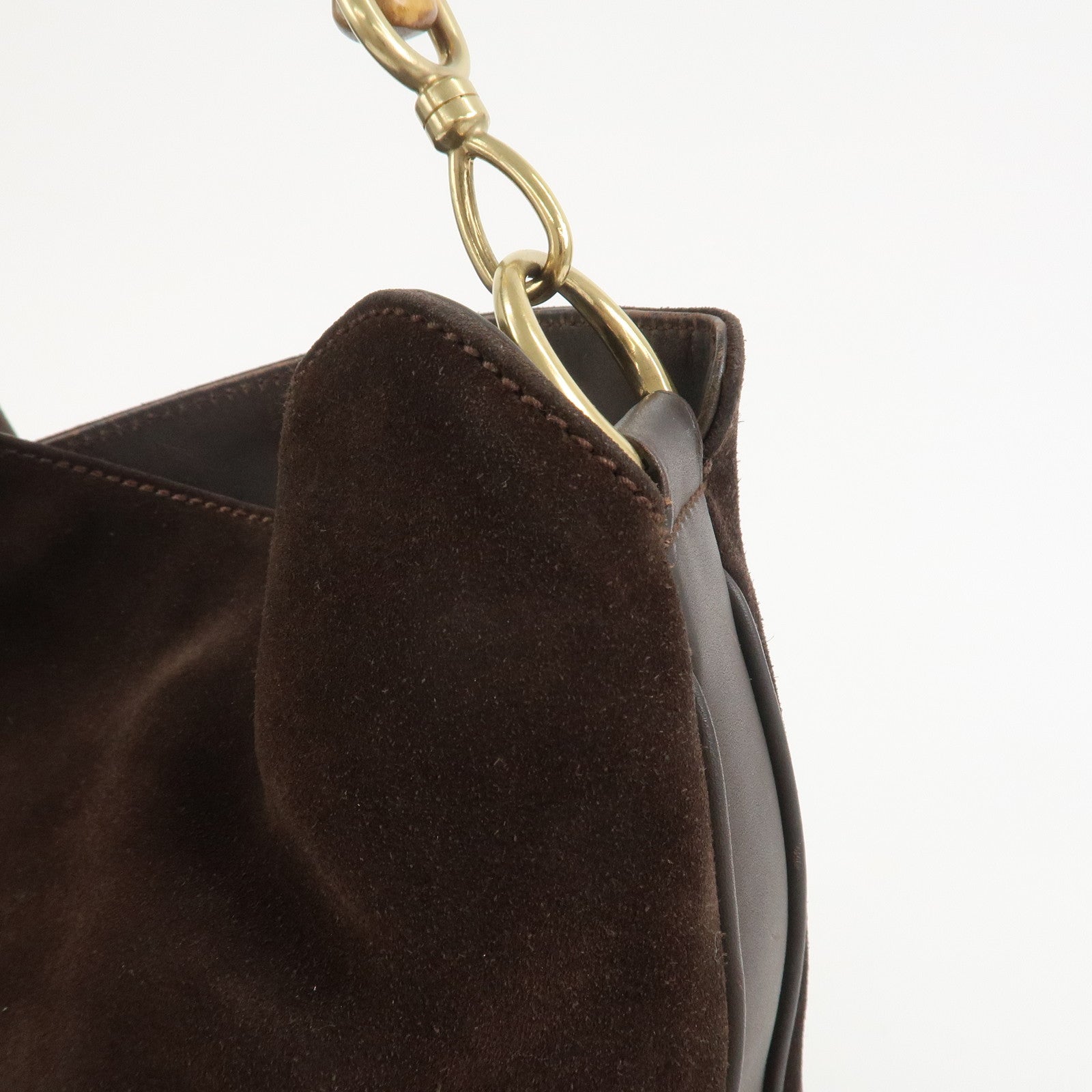 GUCCI Bamboo Suede 2WAY Bag Shoulder Bag Dark Brown 001.3754.1657