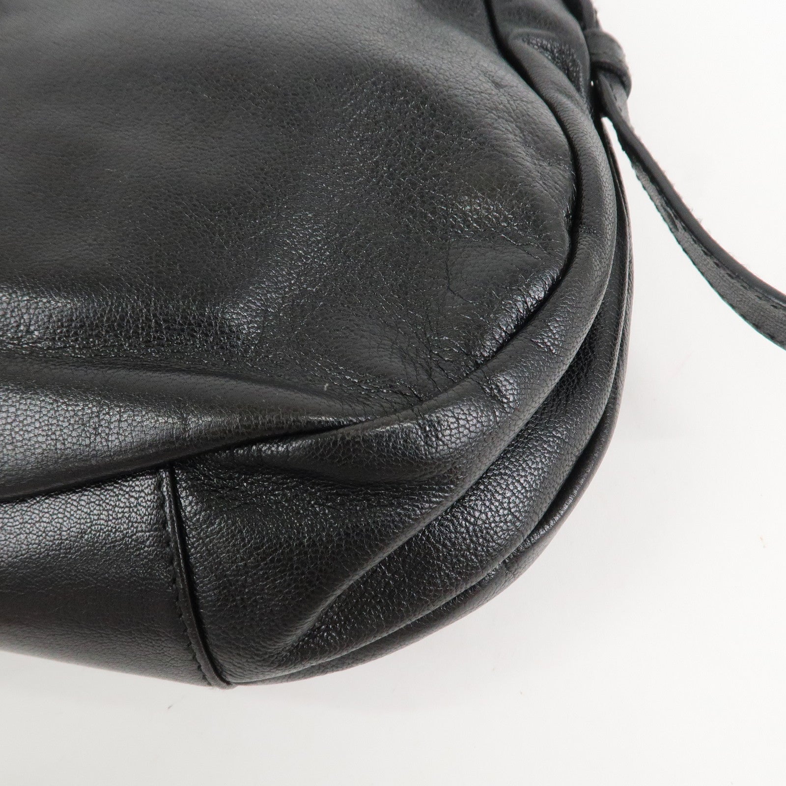 SAINT LAURENT Leather Shoulder Bag Hand Bag Black Silver HDW