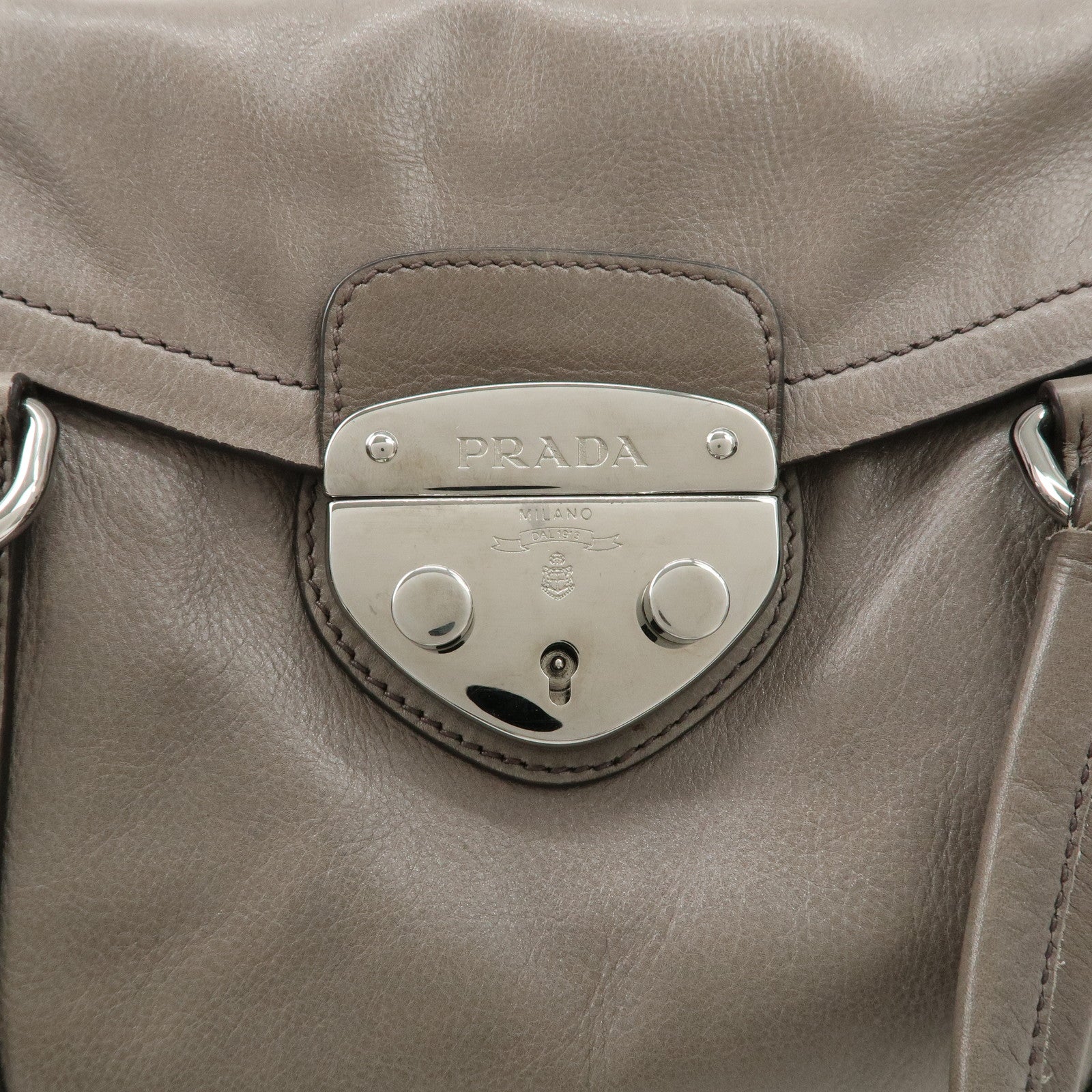 PRADA Triangle Logo Leather Shoulder Bag Gray BR3274