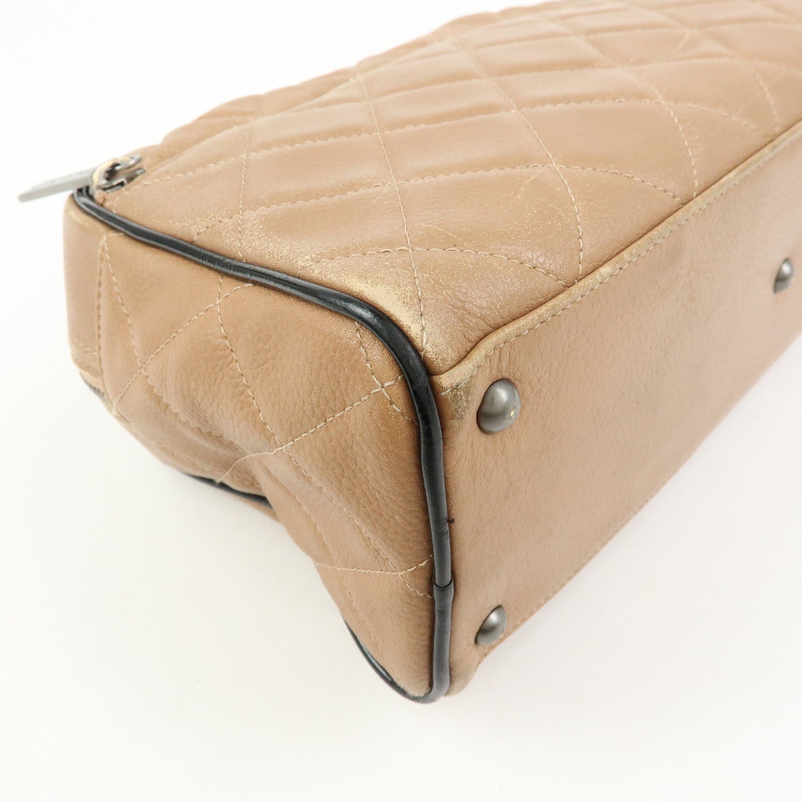 CHANEL Caviarskin Patent Leather Mini Boston Hand Bag Brown Black
