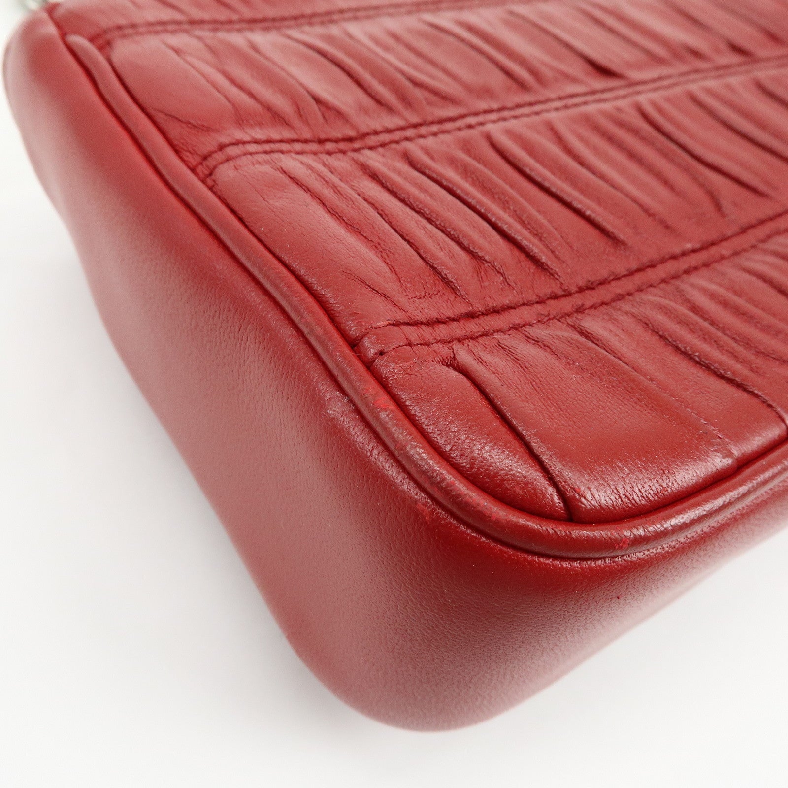 PRADA Nappa Goatskin Leather Chain Shoulder Bag Red 1BD140