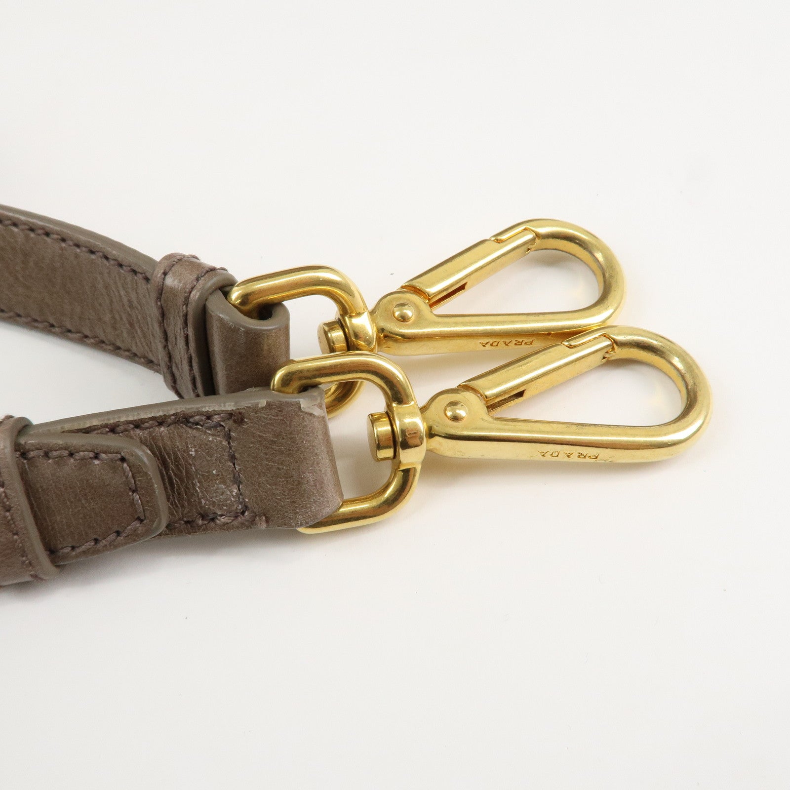 PRADA Logo Leather 2Way Bag Hand Bag Shoulder Bag Greige BN2533 Used