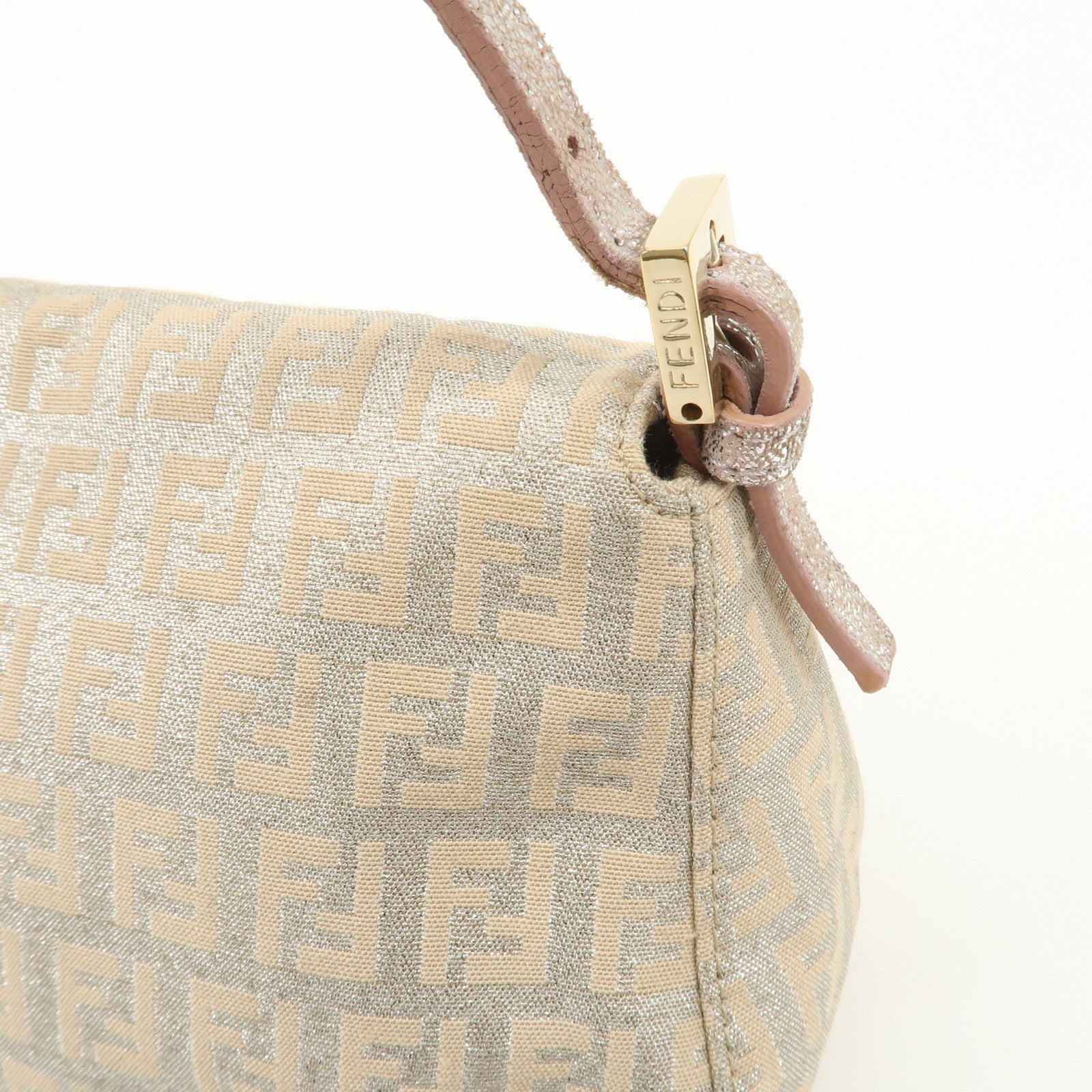 FENDI Mini Mamma Baguette Zucchino Canvas Leather Shoulder Bag 8BR180 Used