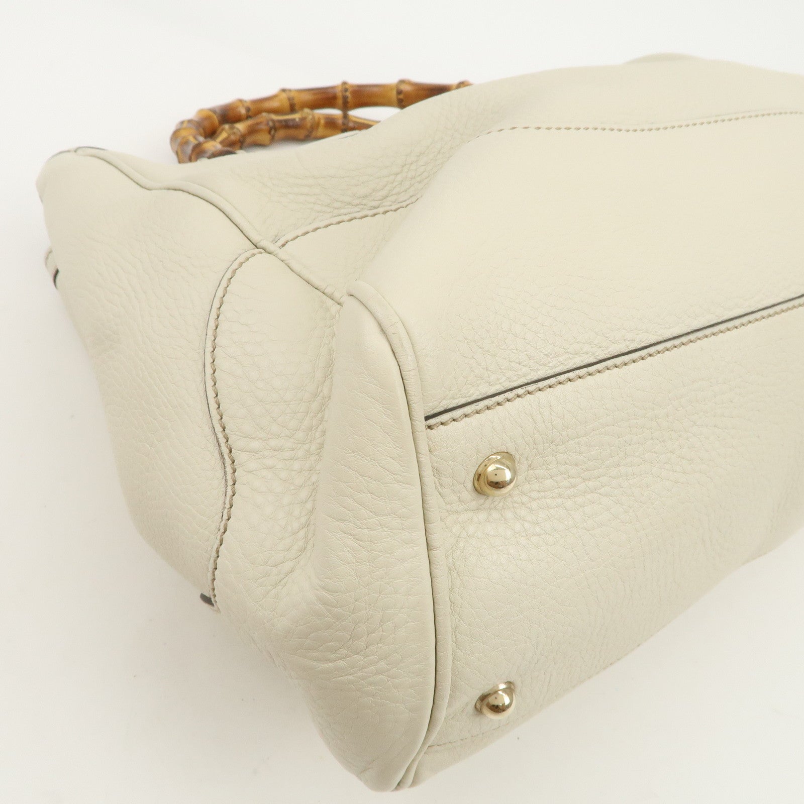 GUCCI Bamboo Leather 2Way Bag Hand Bag Shoulder Bag Ivory 282317