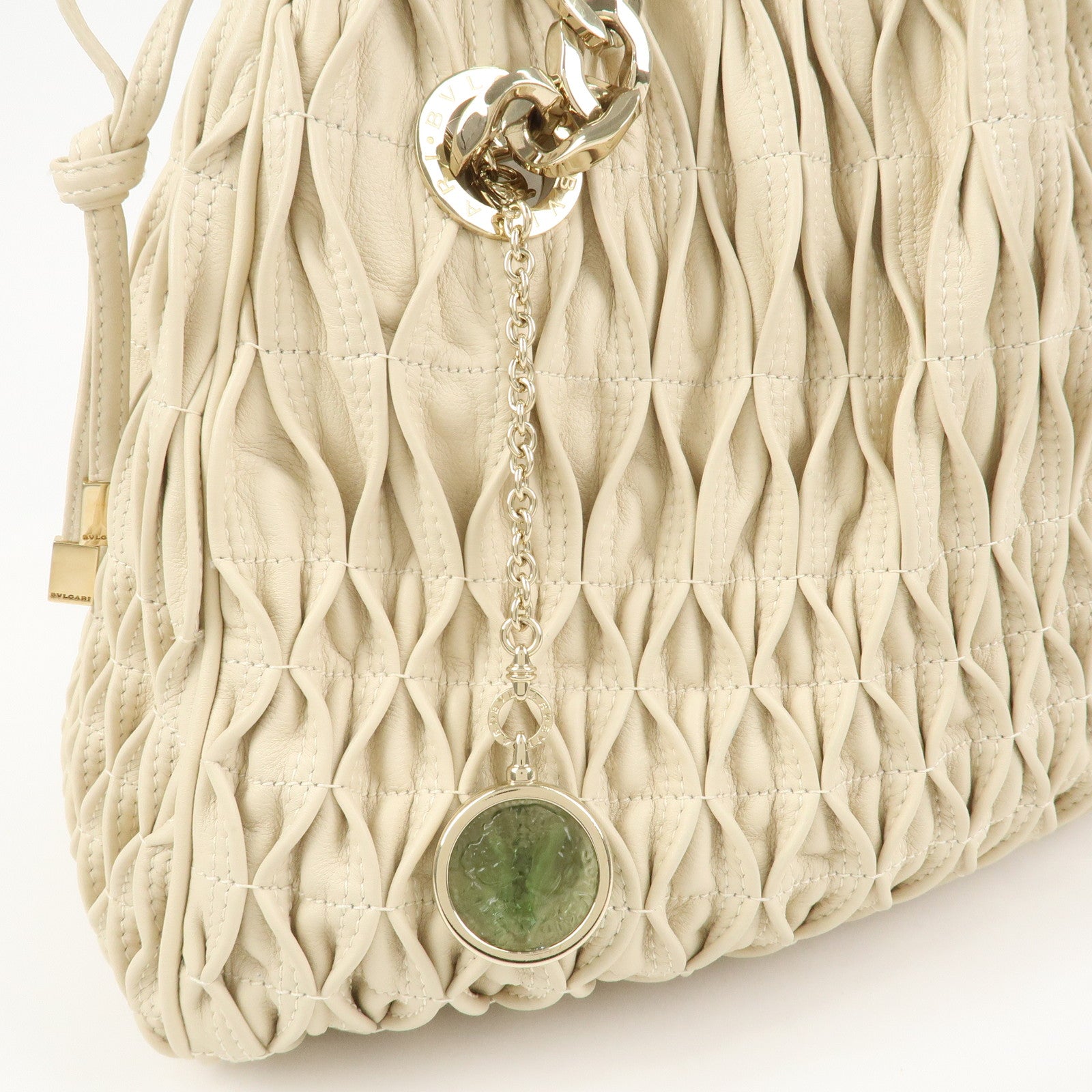 BVLGARI Monete Leather 2Way Bag Shoulder Bag Hand Bag Ivory