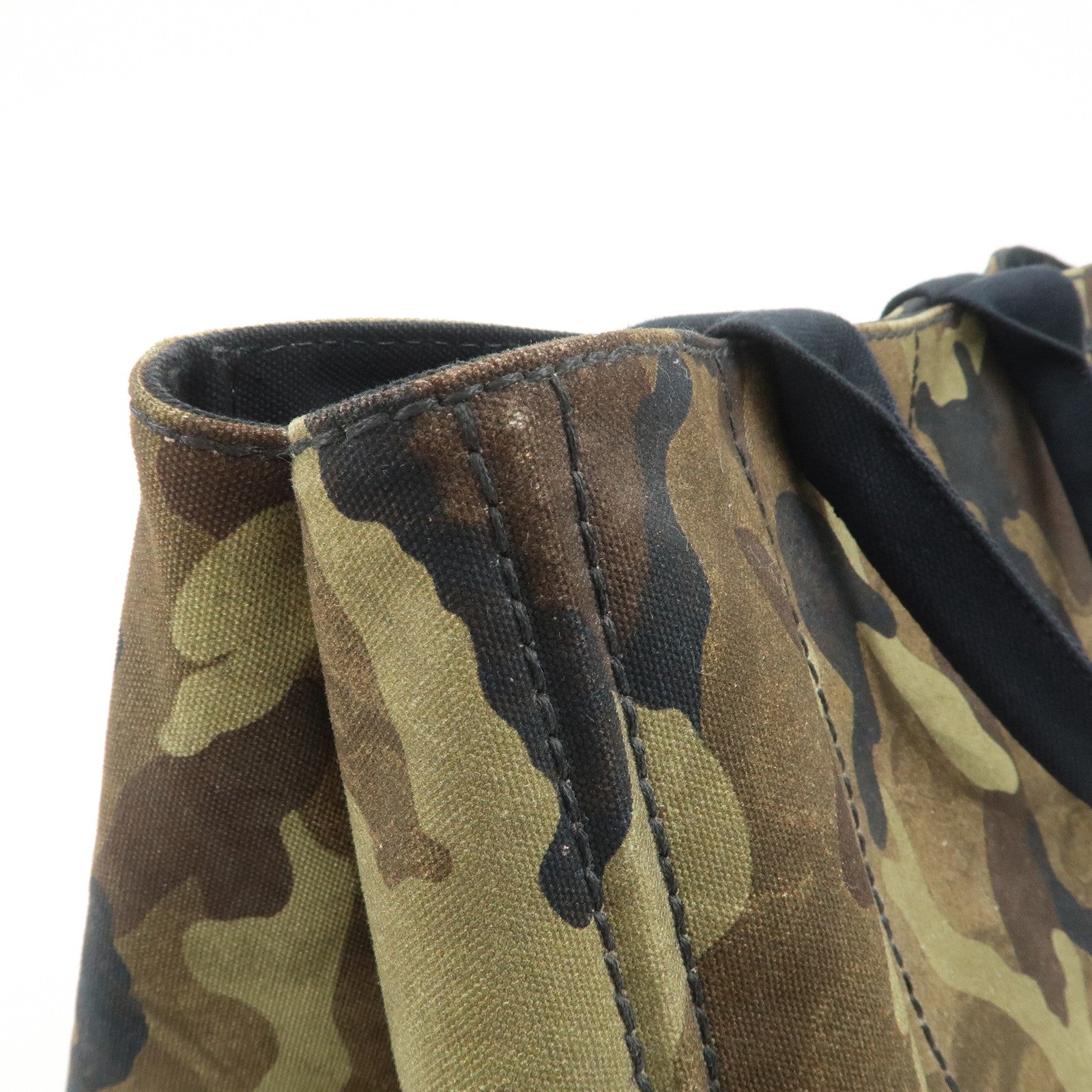 PRADA Triangle Logo Canapa Large Canvas Tote Hand Bag Khaki BN1872